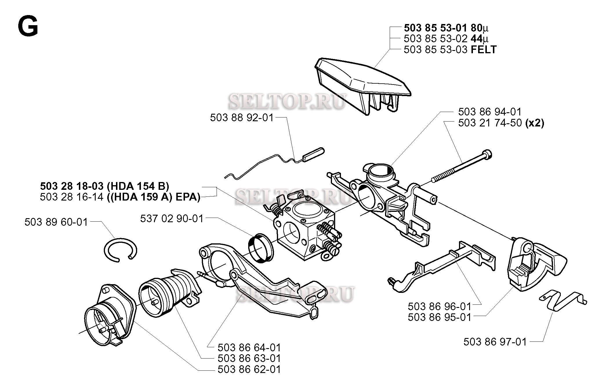 Карбюратор, воздушный фильтр для бензопилы Husqvarna 340 (с 1999-09)