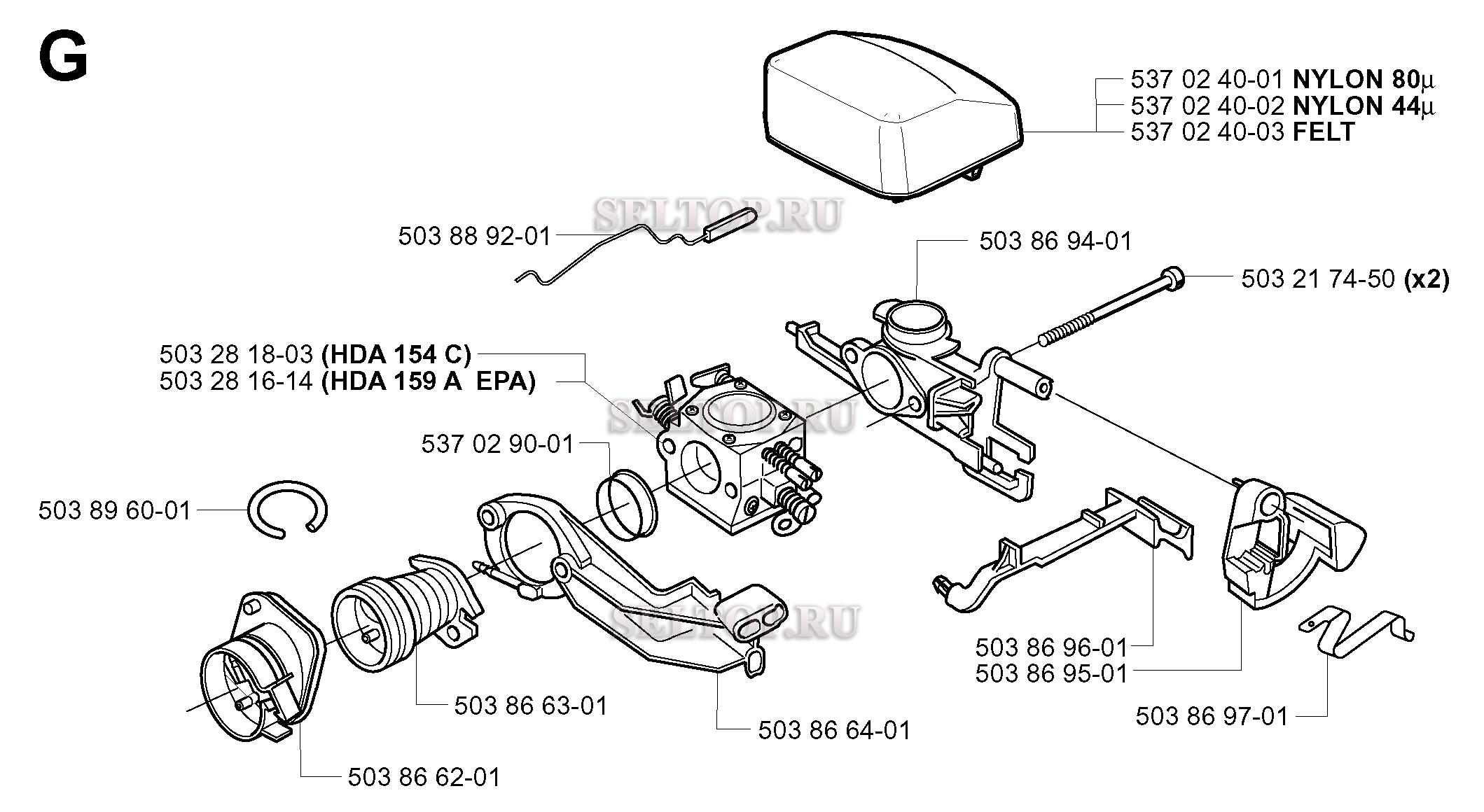 Карбюратор, воздушный фильтр для бензопилы Husqvarna 345 (с 2001-09)