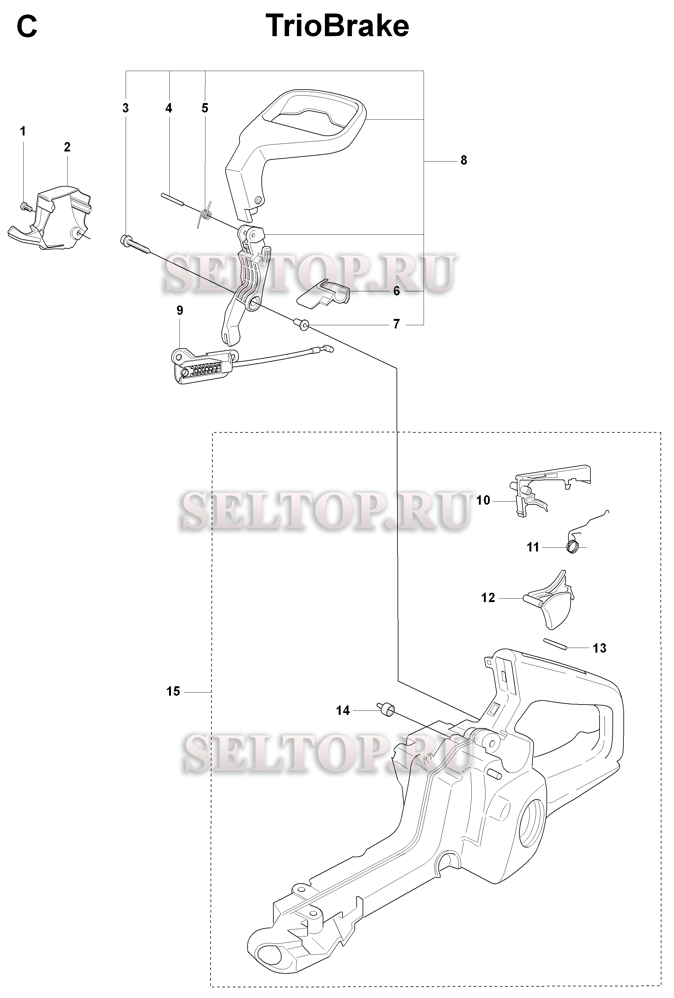 Топливный бак, ручка для бензопилы Husqvarna 346 XP TRIOBRAKE (с 2008-09)