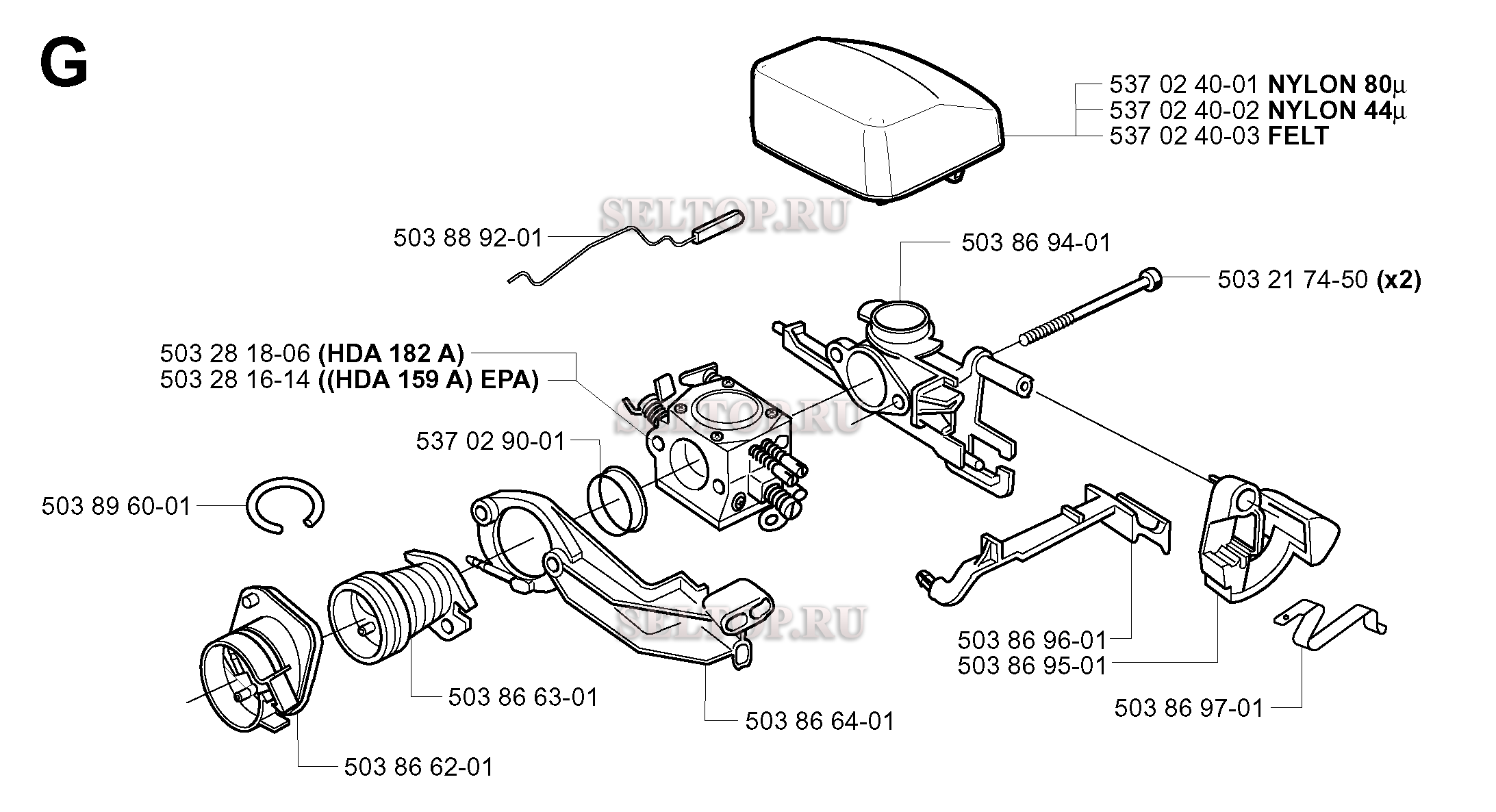Карбюратор, воздушный фильтр для бензопилы Husqvarna 346 XP (с 2001-06)