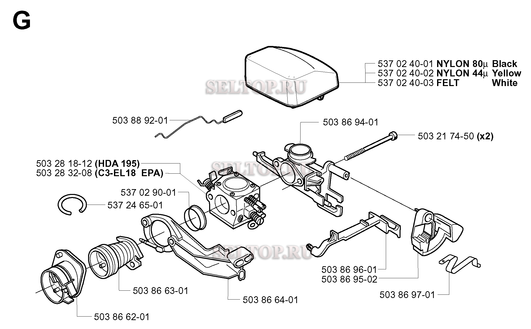 Карбюратор, воздушный фильтр для бензопилы Husqvarna 350 (с 2004-03)