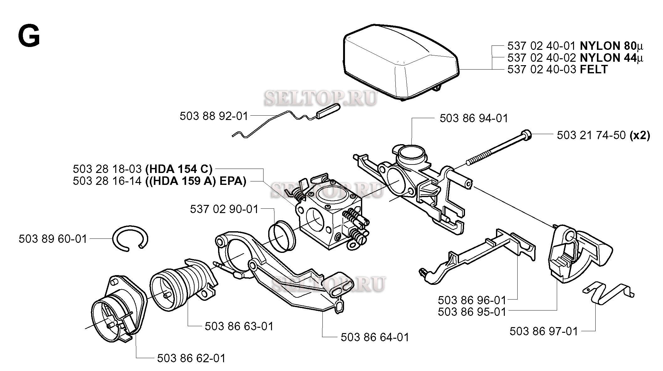 Карбюратор, воздушный фильтр для бензопилы Husqvarna 351 (с 2015-07)