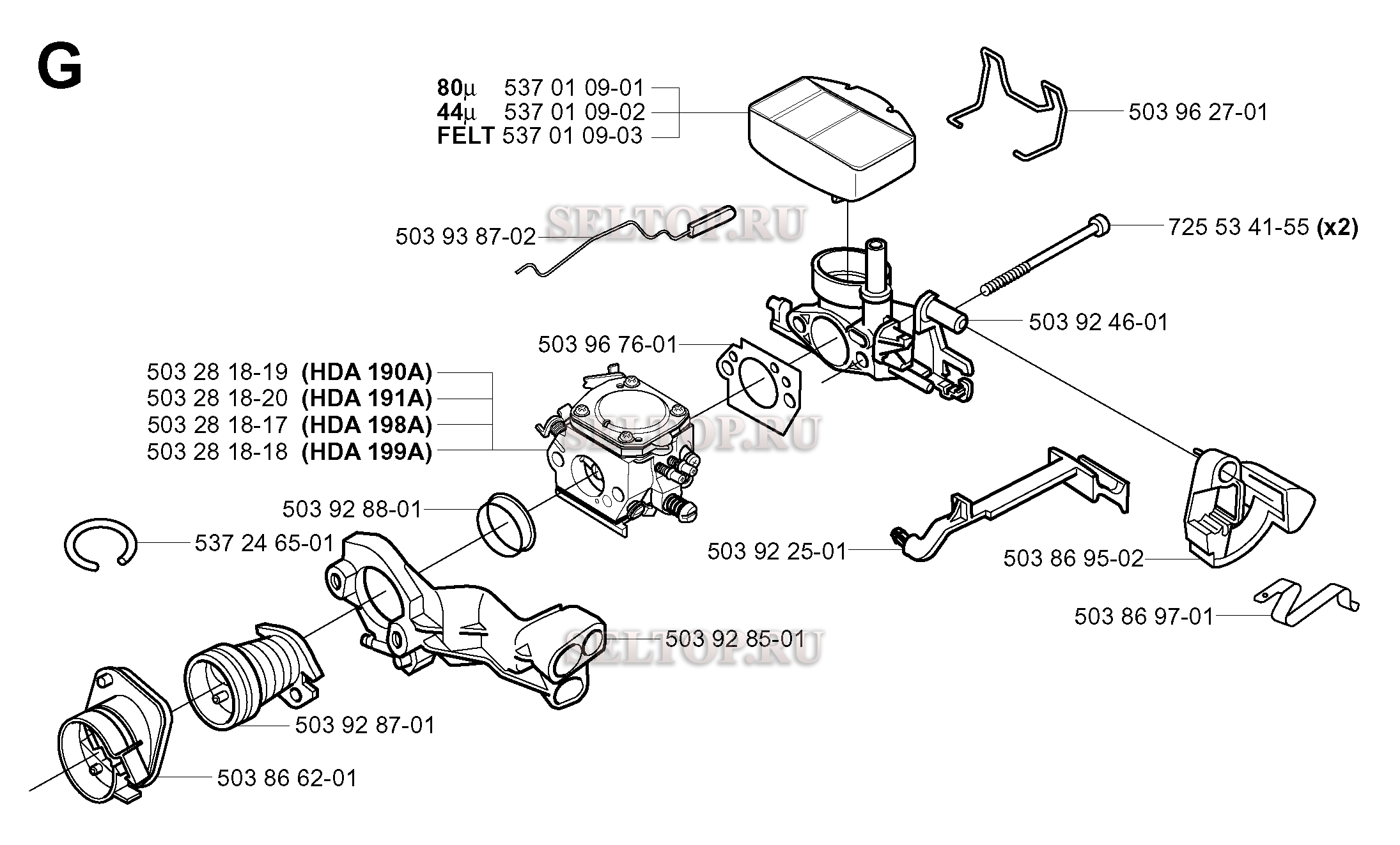 Карбюратор, воздушный фильтр для бензопилы Husqvarna 357 XP EPA (с 2004-05)