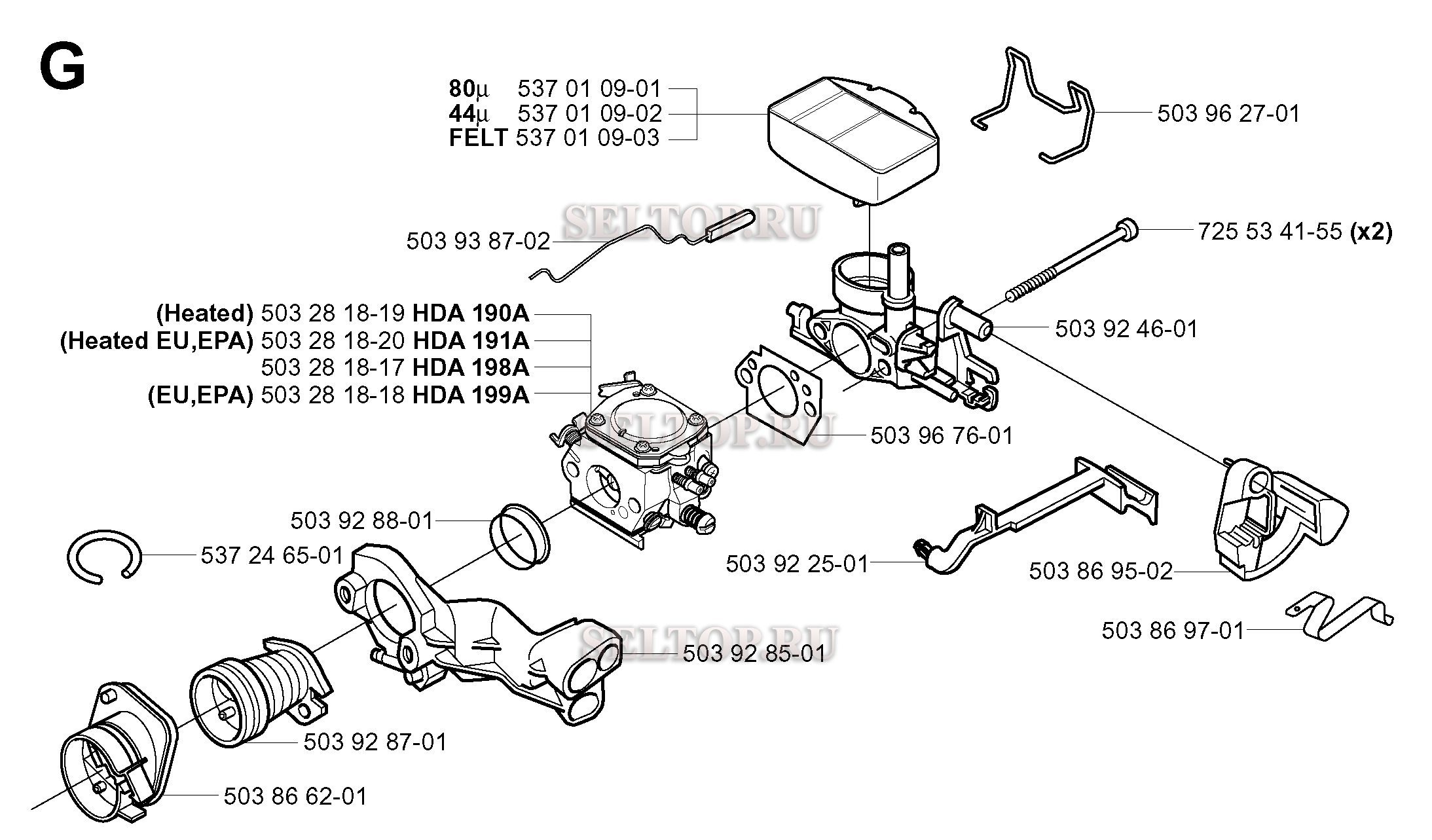 Карбюратор, воздушный фильтр для бензопилы Husqvarna 357 XP EPA (с 2005-02)