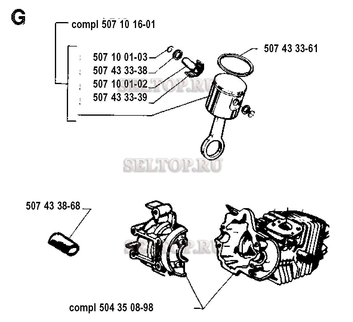 Поршень, цилиндр для бензопилы Husqvarna 35 (с 1990-06)