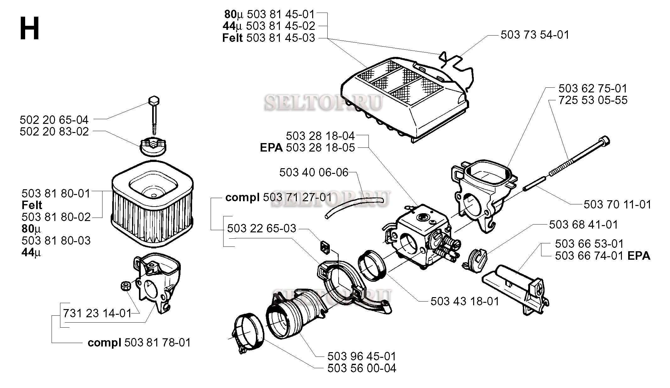 Карбюратор, воздушный фильтр для бензопилы Husqvarna 362 XP SPECIAL EPA (с 2001-10)