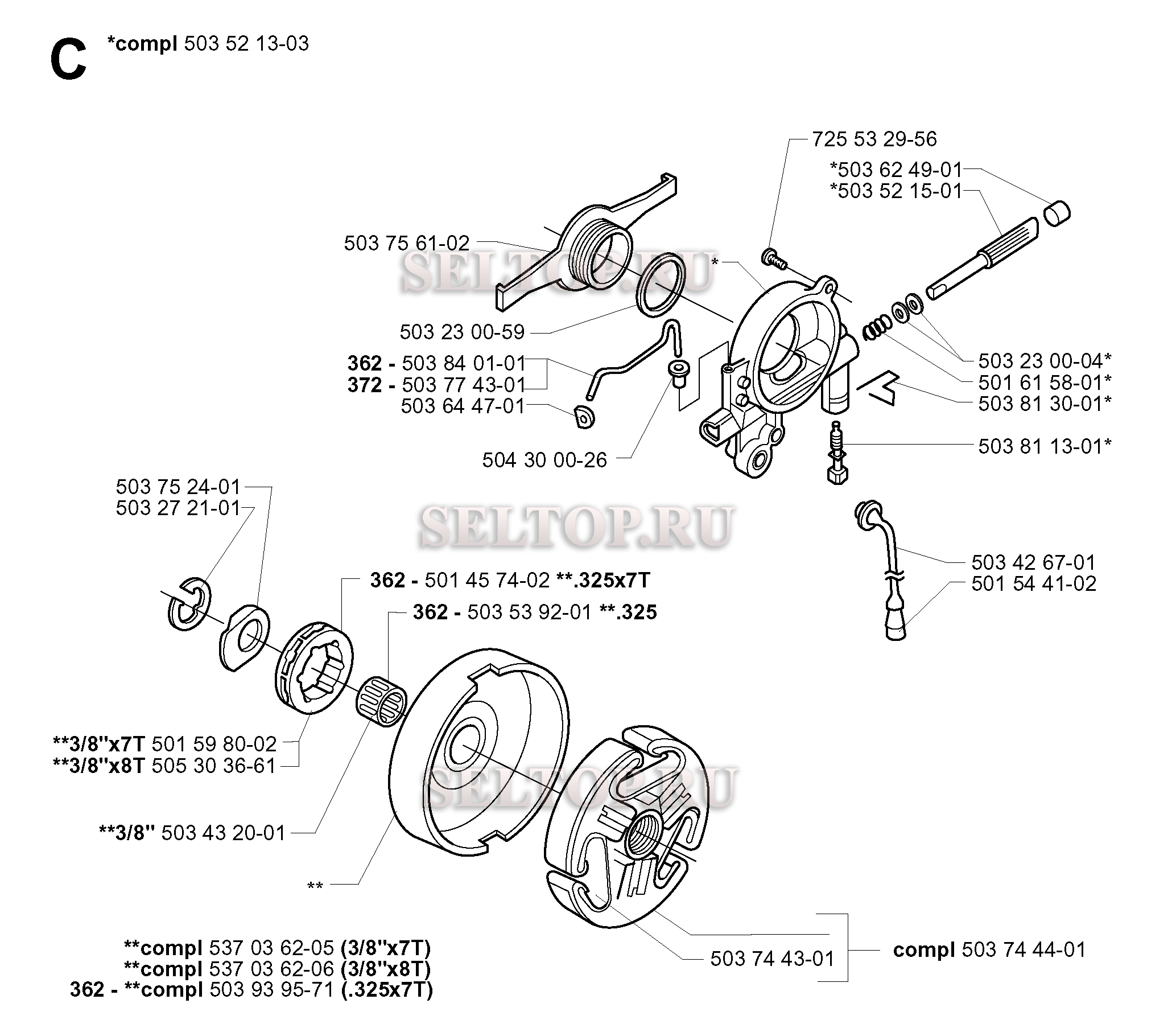 Сцепление, масляный насос для бензопилы Husqvarna 362 XP SPECIAL (с 2005-05)