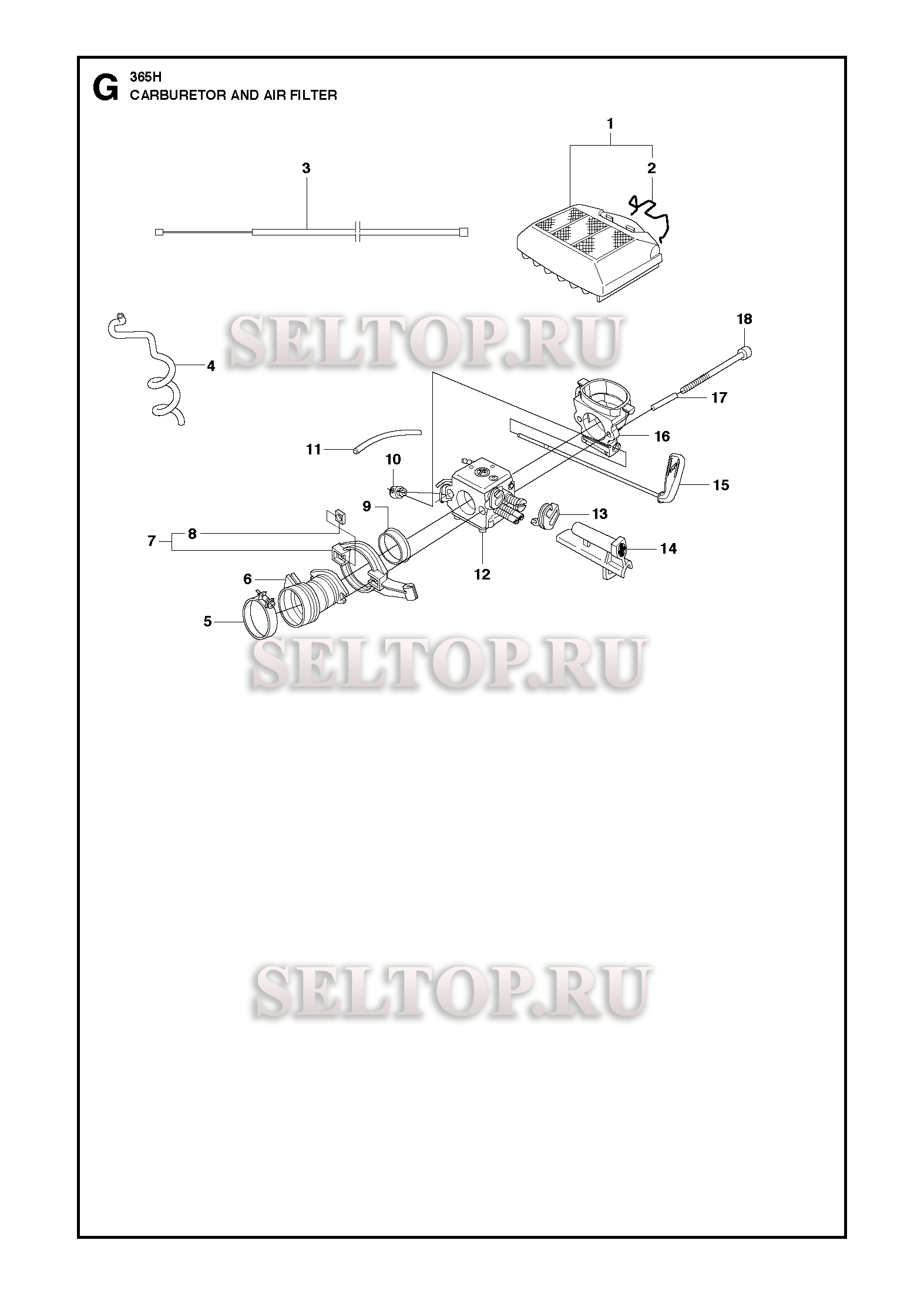 Карбюратор, воздушный фильтр для бензопилы Husqvarna 365 H (с 2017-11)