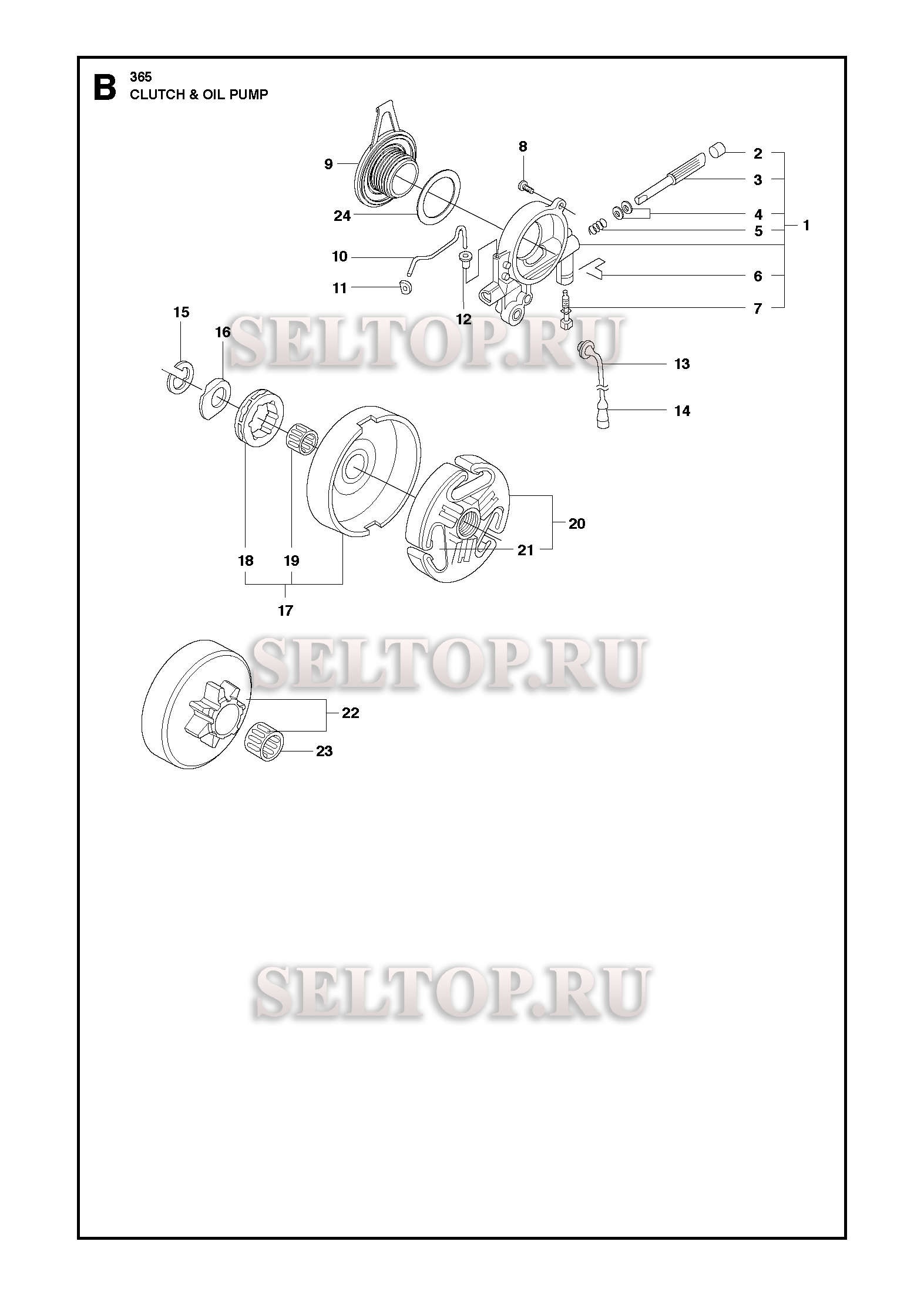 Сцепление, масляный насос для бензопилы Husqvarna 365 SPECIAL EPA (с 2010-05)