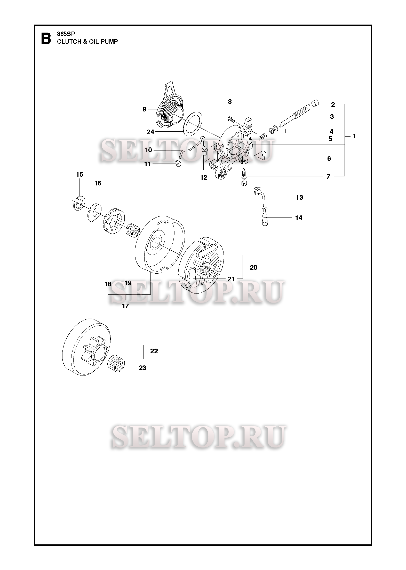 Сцепление, масляный насос для бензопилы Husqvarna 365 SP (с 2017-06)