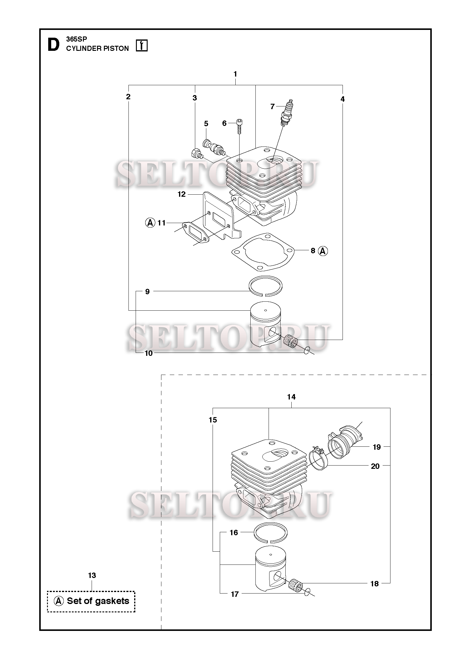 Поршень, цилиндр для бензопилы Husqvarna 365 SP (с 2018-04)