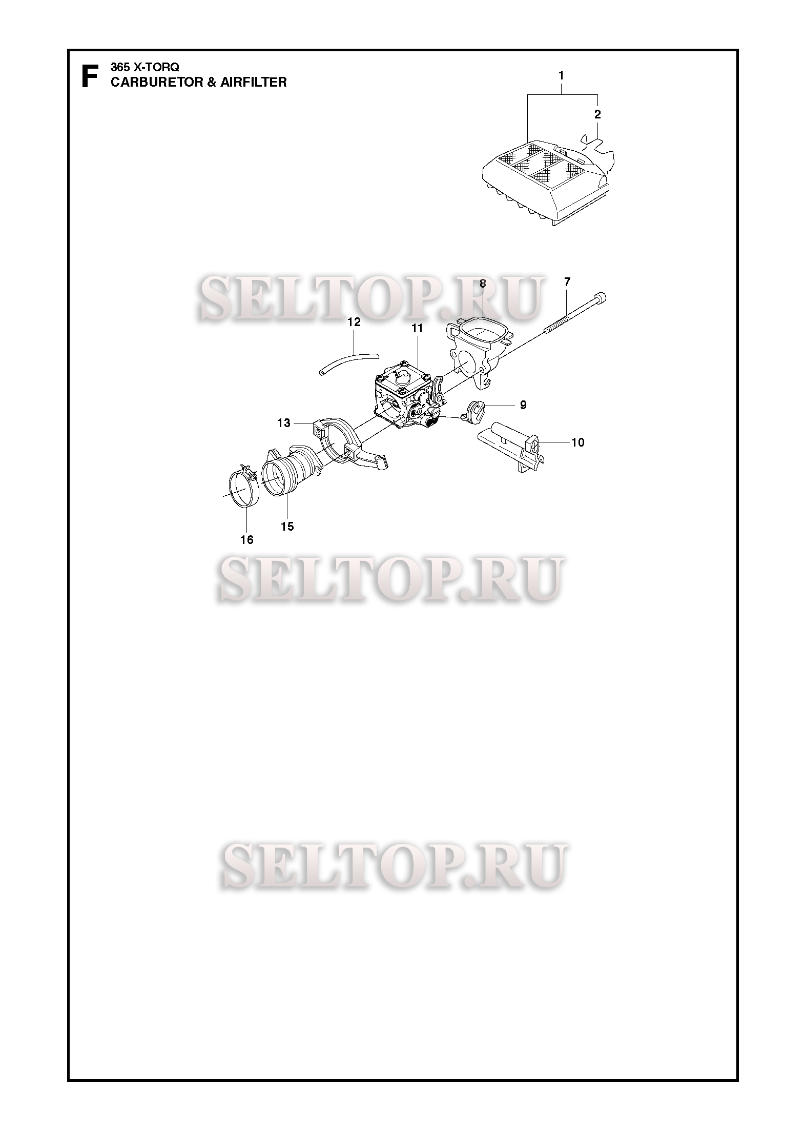 Карбюратор, воздушный фильтр для бензопилы Husqvarna 365 X-TORQ (с 2011-03)