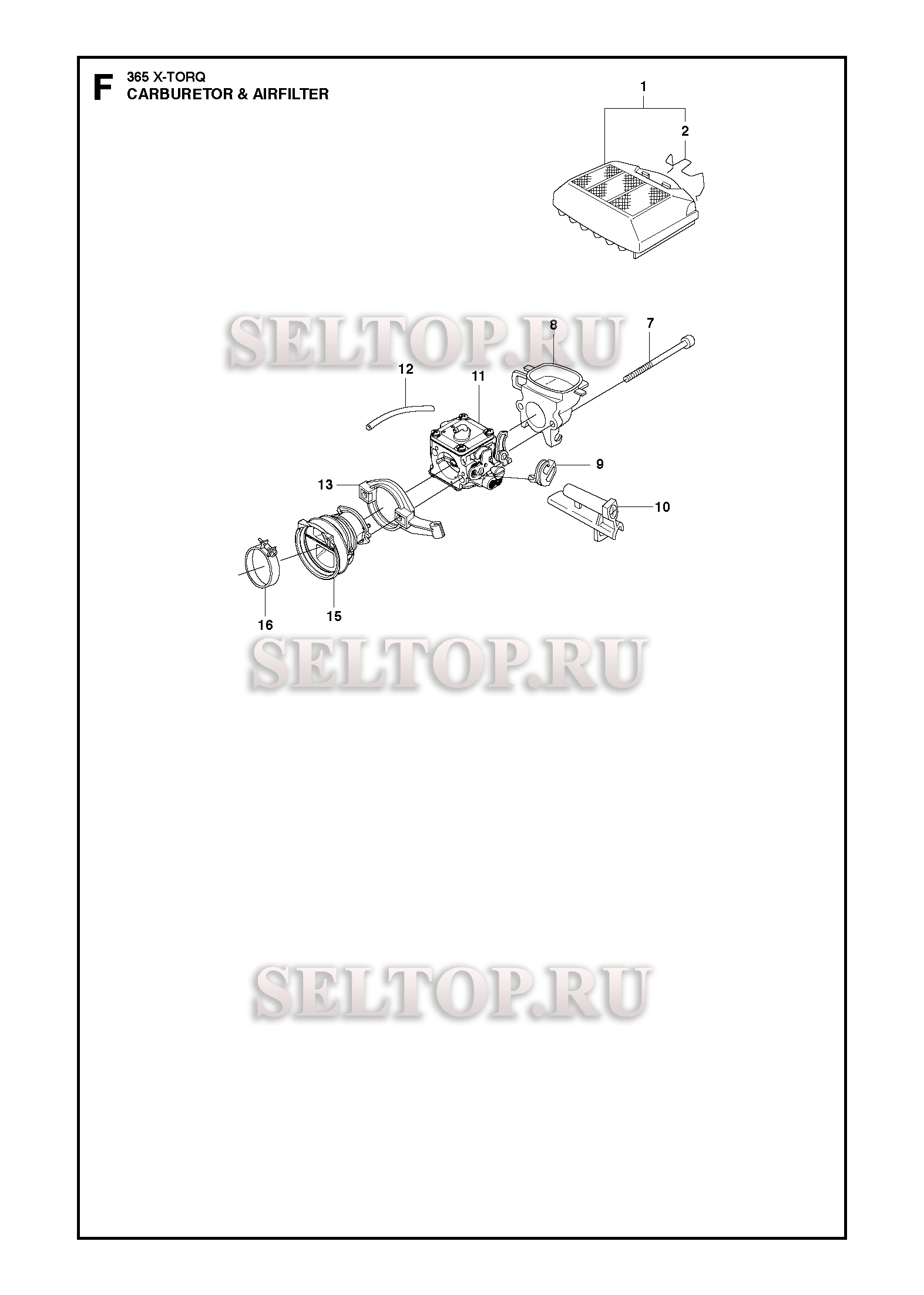 Карбюратор, воздушный фильтр для бензопилы Husqvarna 365 X-TORQ (с 2017-11)