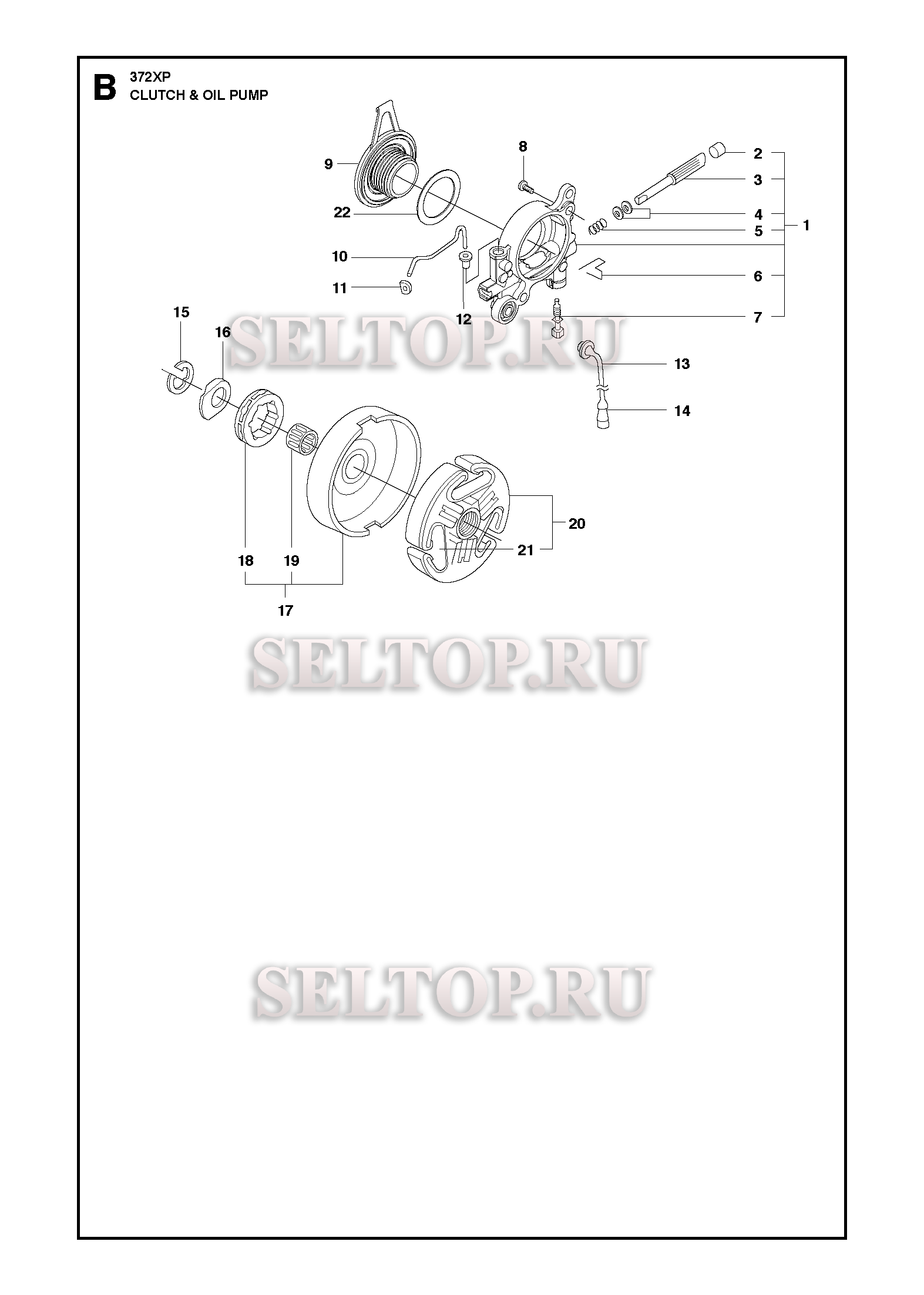 Сцепление, масляный насос для бензопилы Husqvarna 372 XP (с 2017-06) |  купить в Москве в интернет-магазине Селтоп с доставкой. Цены, наличие,  взрыв-схема.