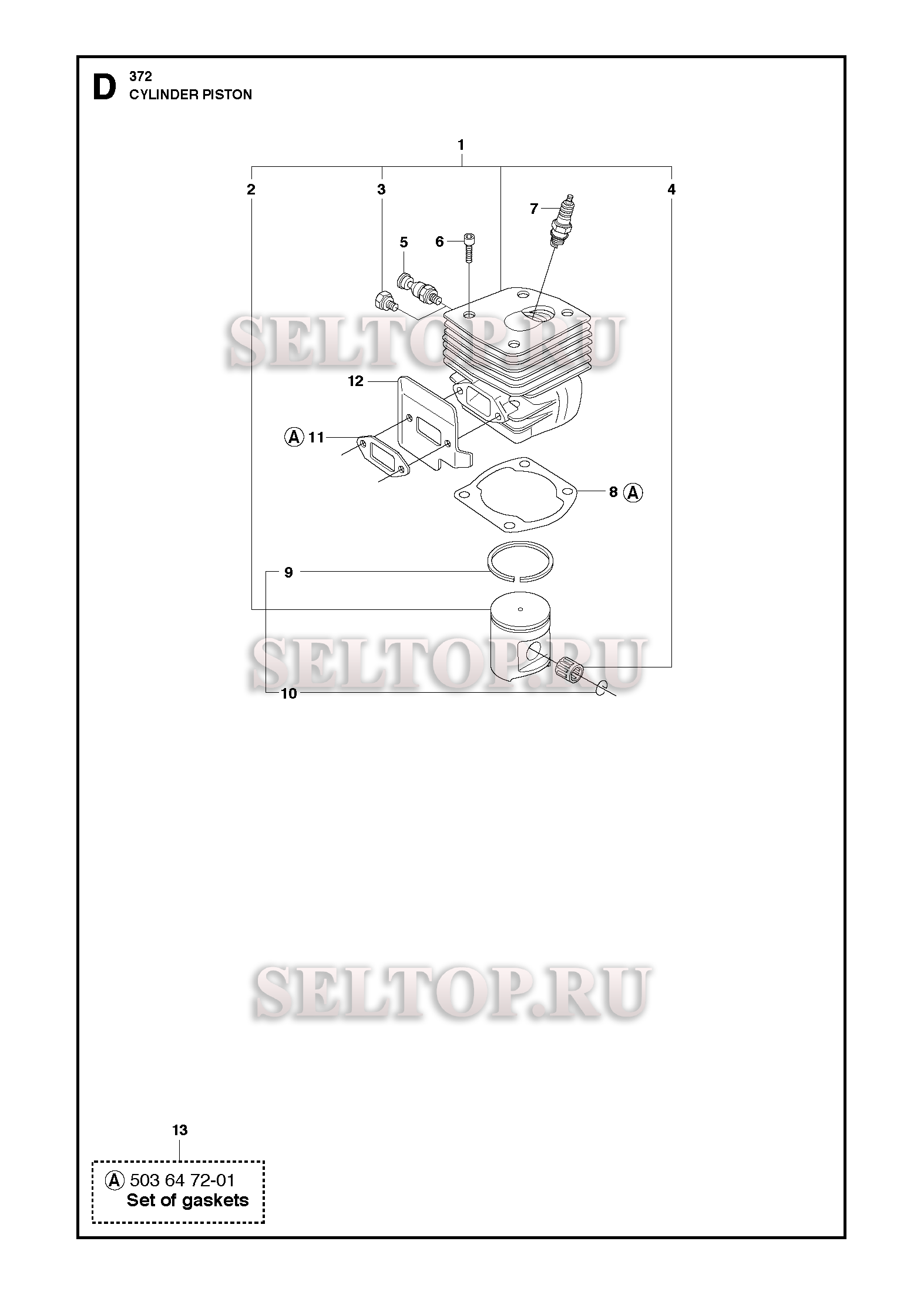 Поршень, цилиндр для бензопилы Husqvarna 372 XP (с 2018-04)