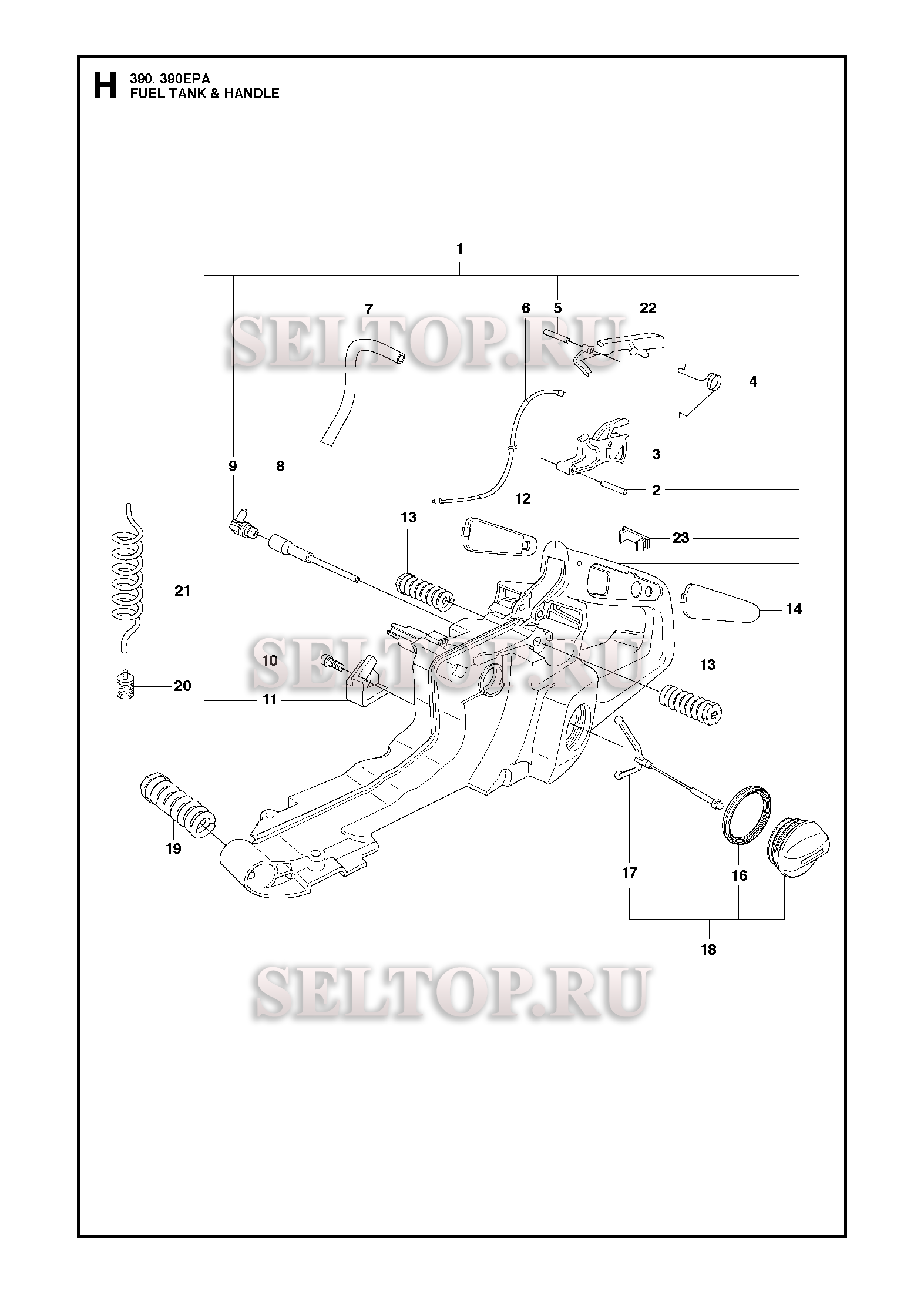 Топливный бак, ручка для бензопилы Husqvarna 390 XP (с 2016-03)