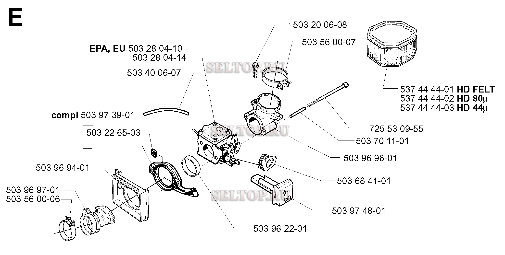 Карбюратор, воздушный фильтр для бензопилы Husqvarna 395 XP EPA (с 2005-05)