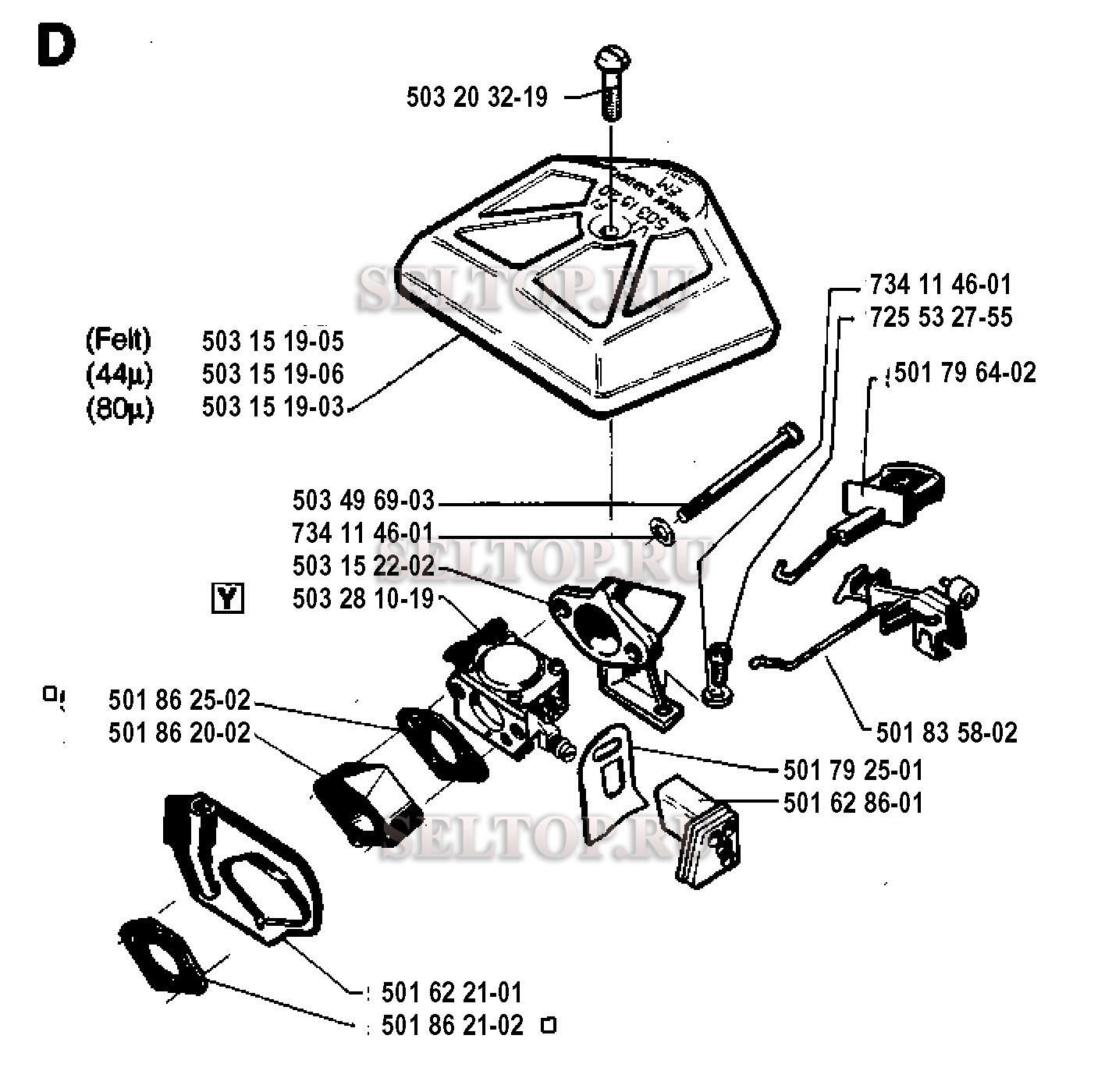 Карбюратор, воздушный фильтр для бензопилы Husqvarna 42 (с 1994-04)