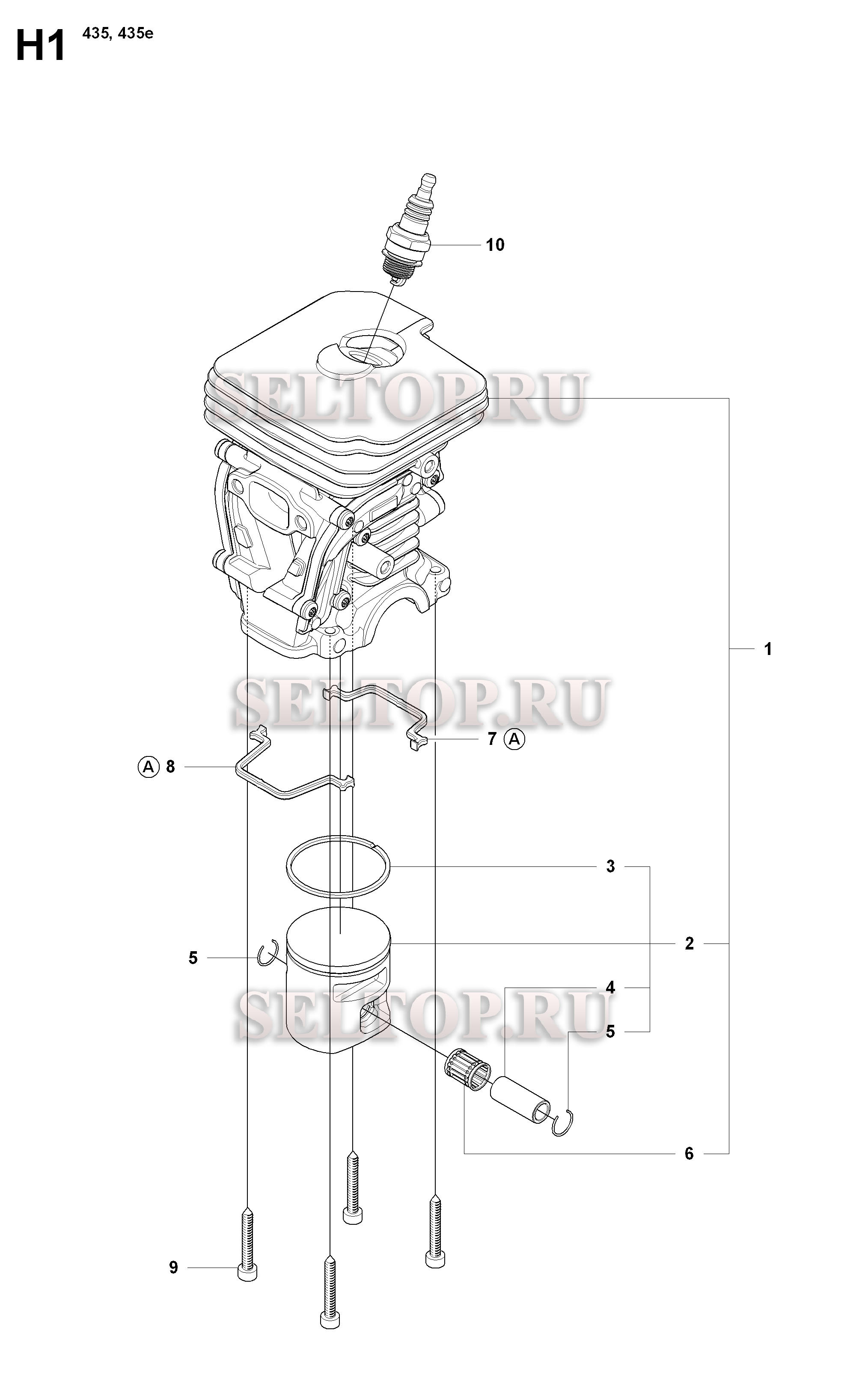 Поршень, цилиндр для бензопилы Husqvarna 435 E (с 2008-05)