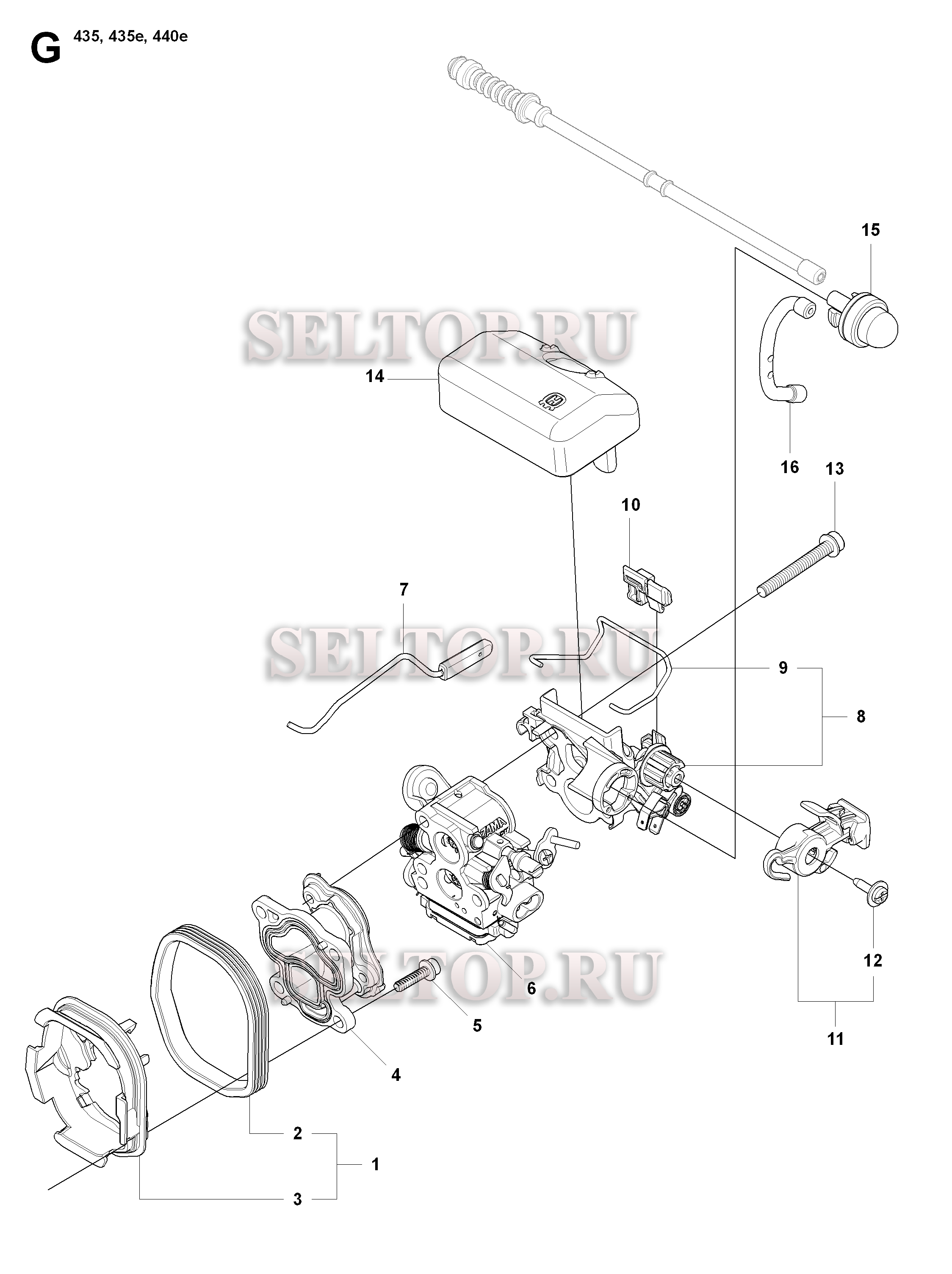 Карбюратор, воздушный фильтр для бензопилы Husqvarna 435 (с 2008-05)