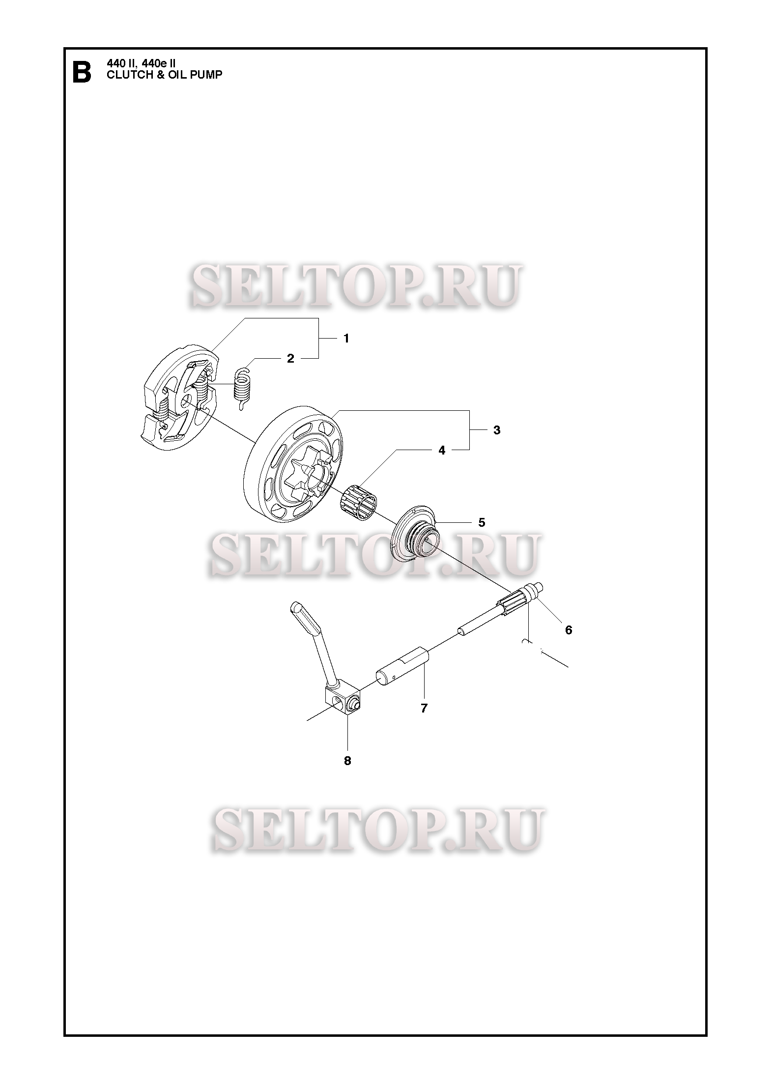 Сцепление, масляный насос для бензопилы Husqvarna 440 e II