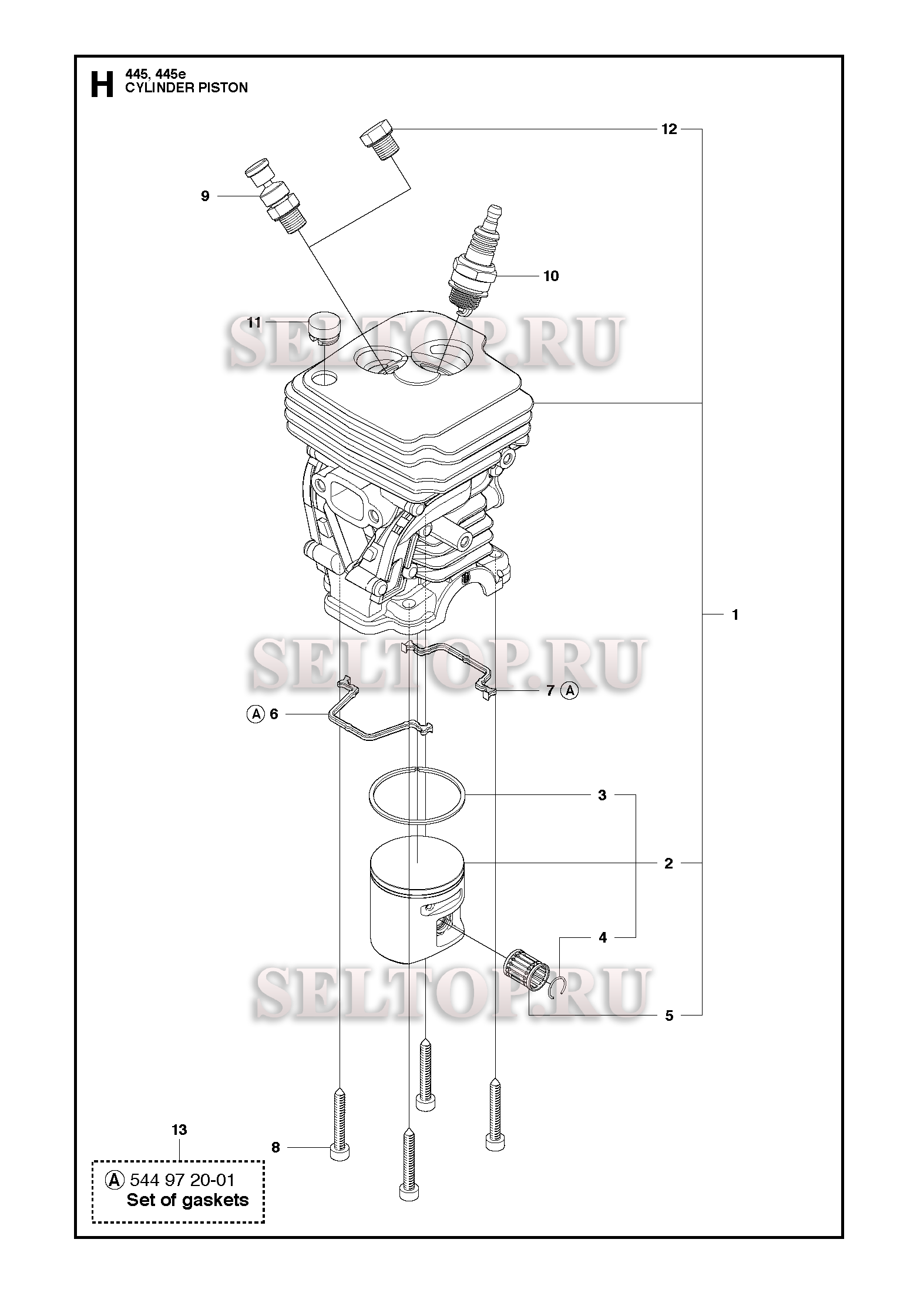 Поршень, цилиндр для бензопилы Husqvarna 445 E (с 2011-07)