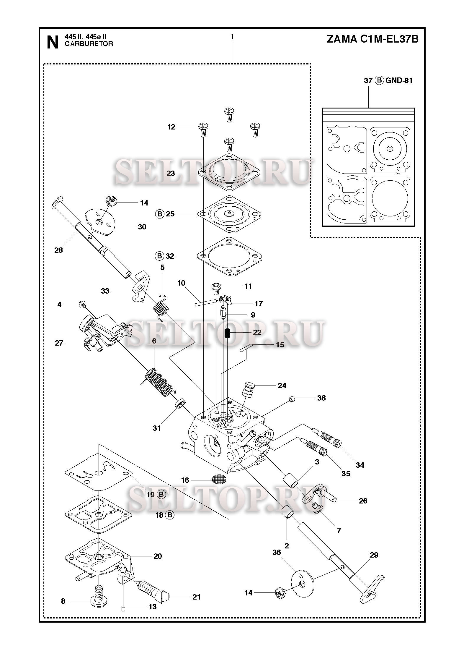 Карбюратор для бензопилы Husqvarna 445 e II