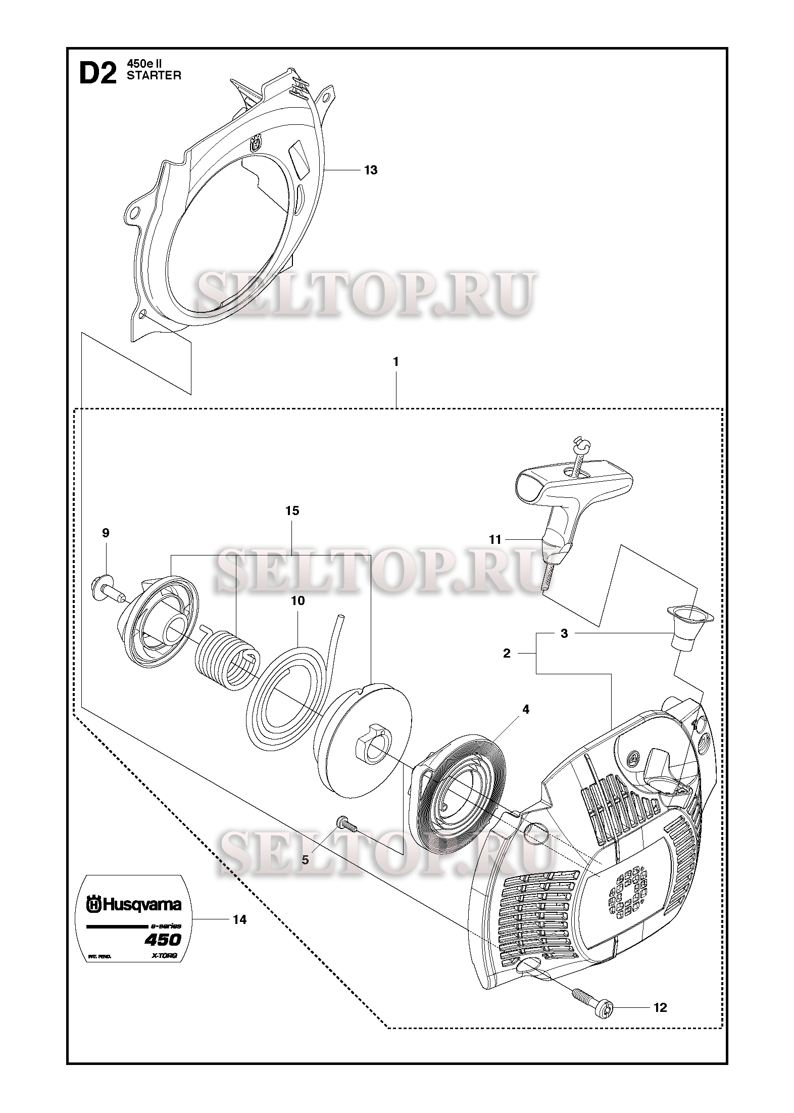 Стартер для бензопилы Husqvarna 450 e II | купить в Москве в  интернет-магазине Селтоп с доставкой. Цены, наличие, взрыв-схема.