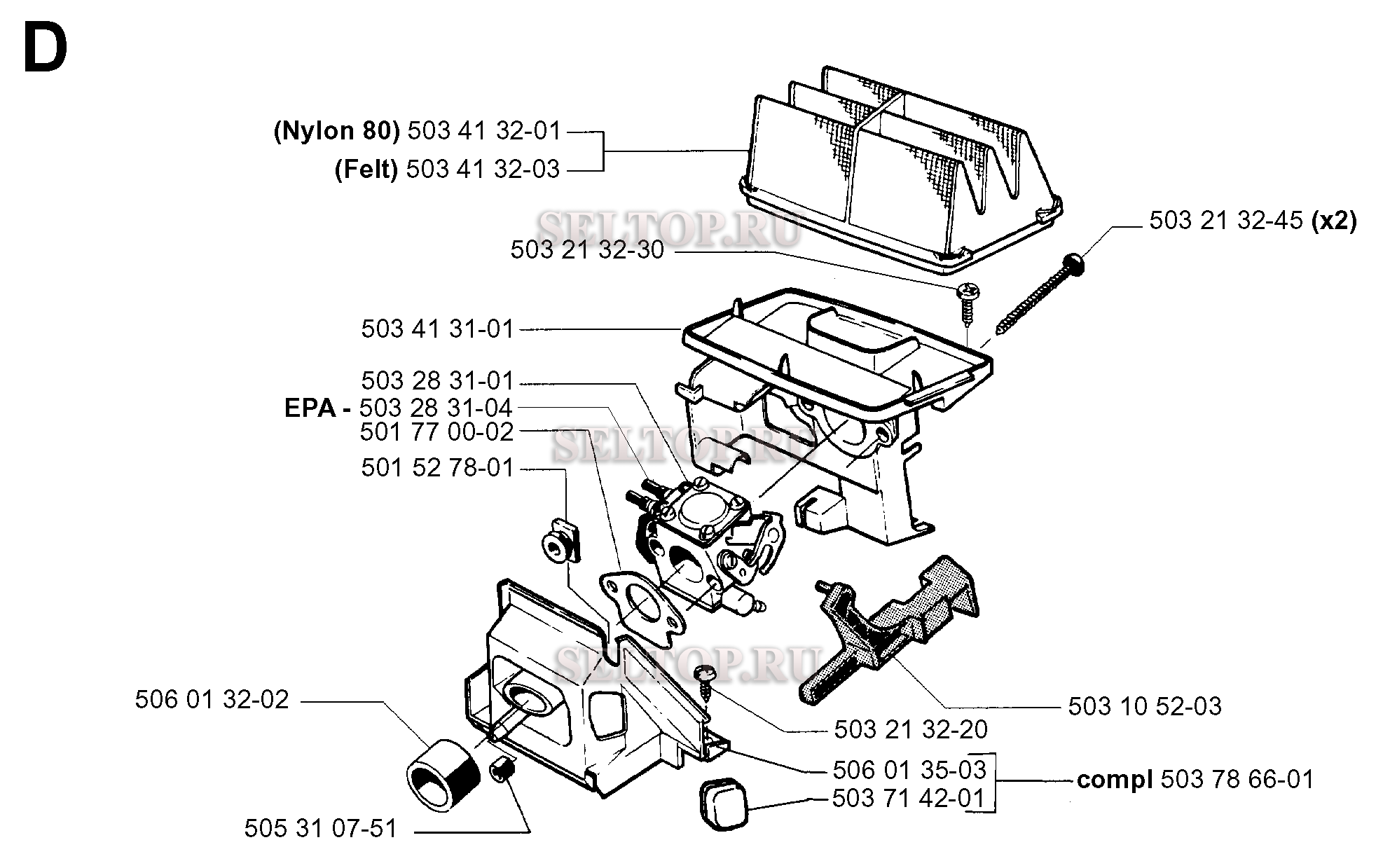 Карбюратор, воздушный фильтр для бензопилы Husqvarna 49 EPA (с 2001-09)