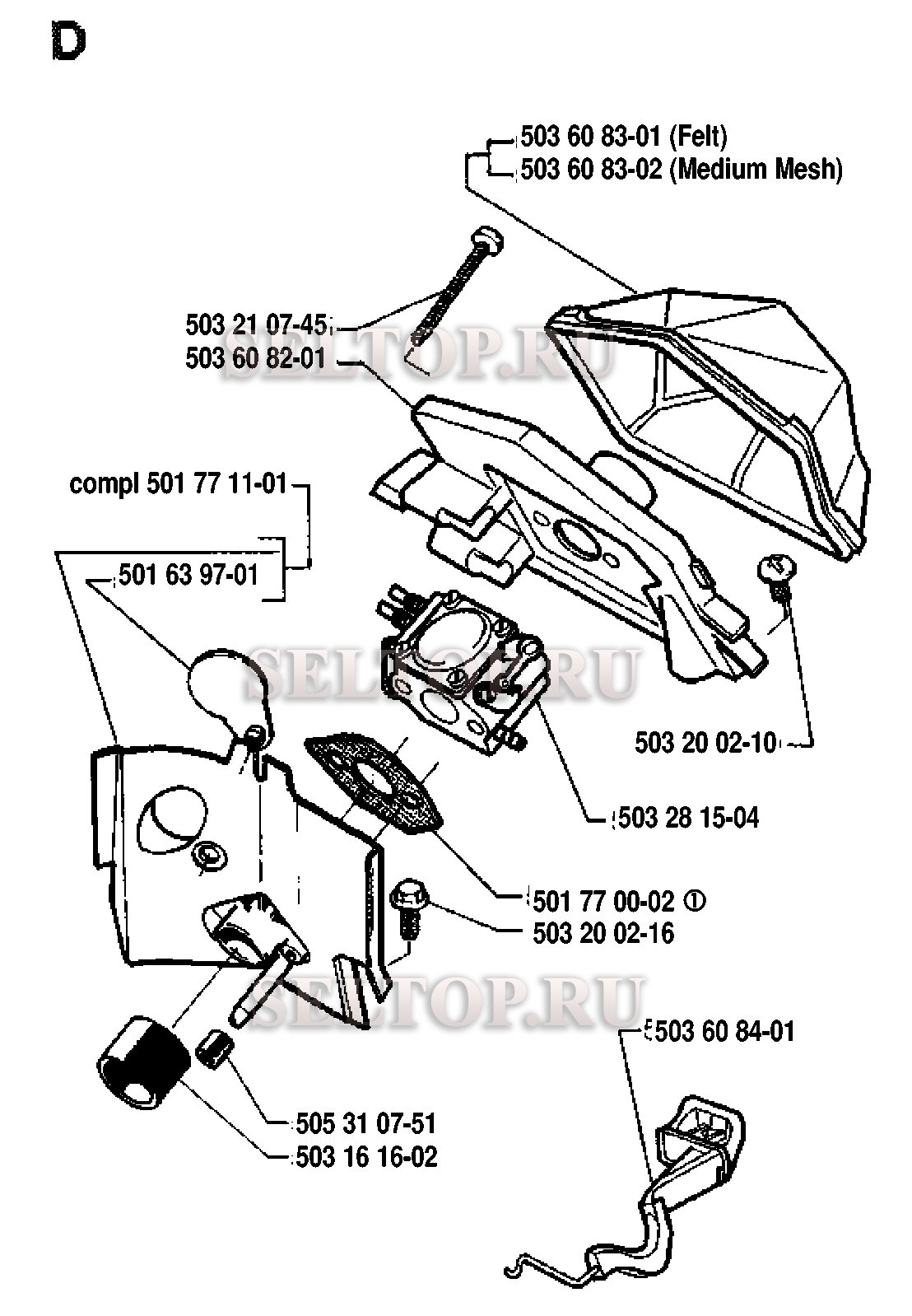 Карбюратор, воздушный фильтр для бензопилы Husqvarna 51 (с 1991-10)