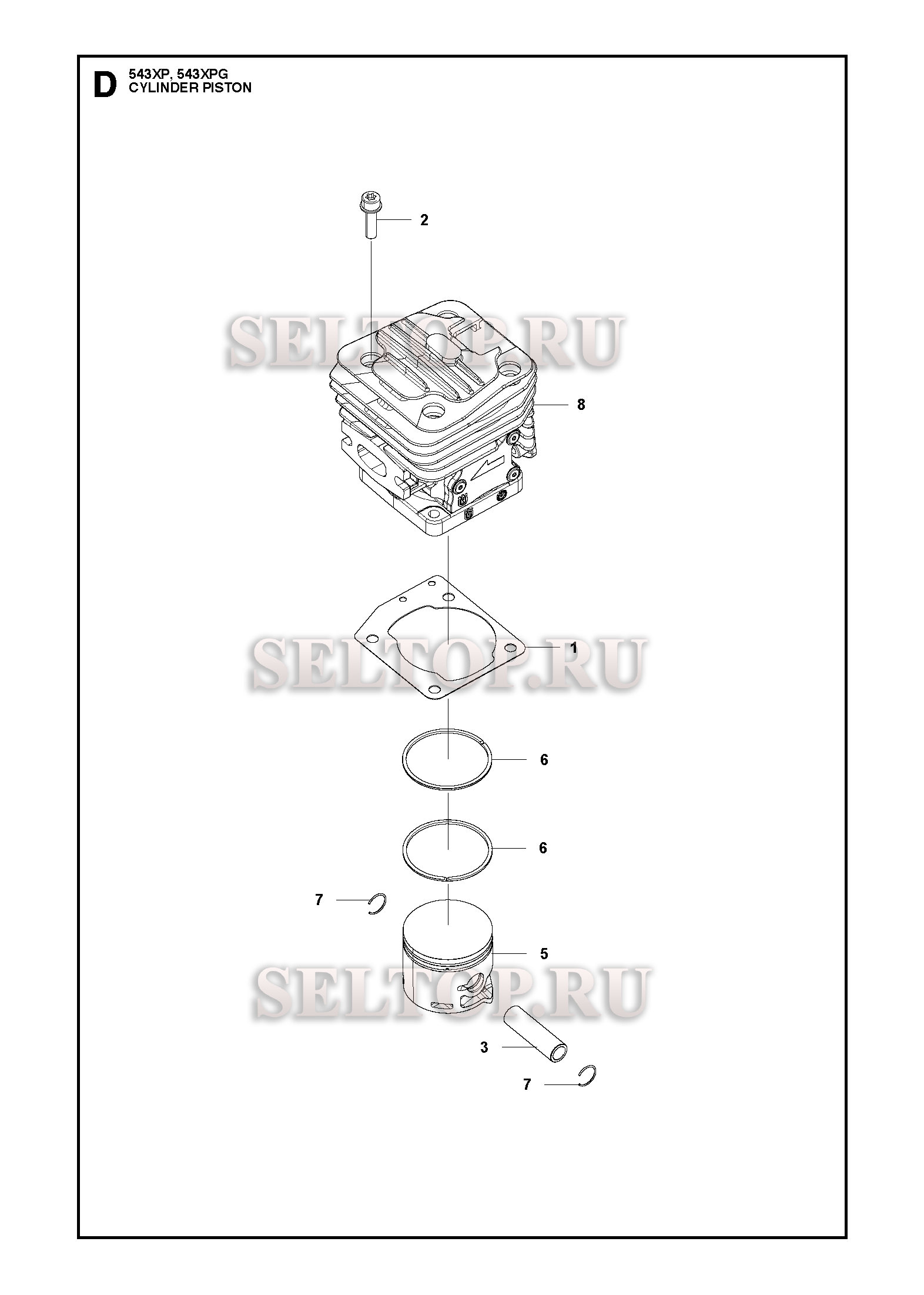 Поршень, цилиндр для бензопилы Husqvarna 543 XP (с 2017-08)