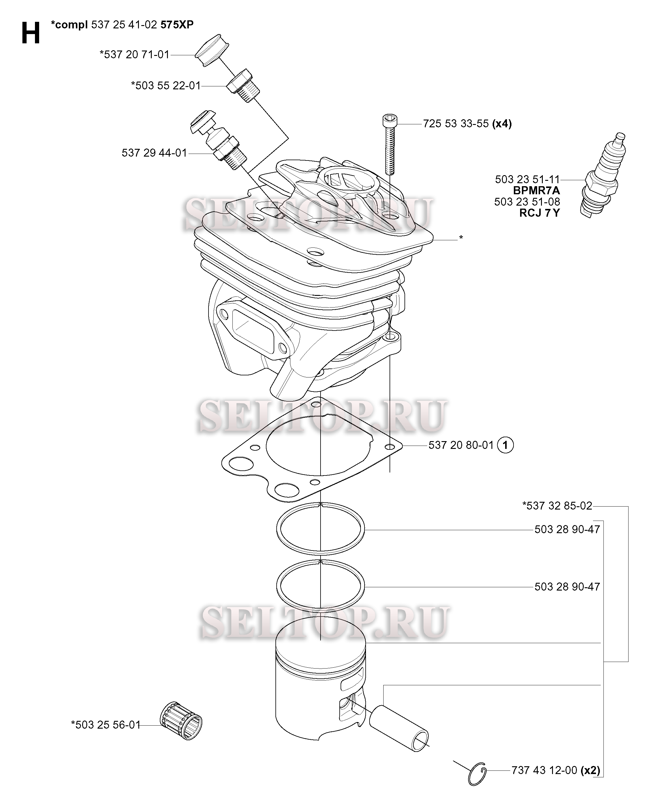 Поршень, цилиндр для бензопилы Husqvarna 575 XP (с 2005-04)