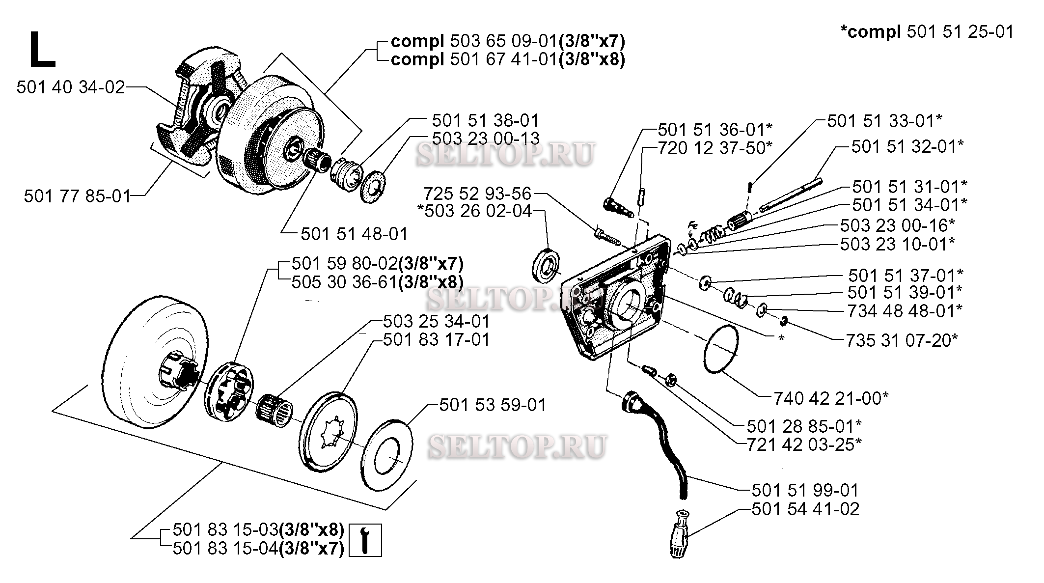 Сцепление, масляный насос для бензопилы Husqvarna 61 (с 1999-08)