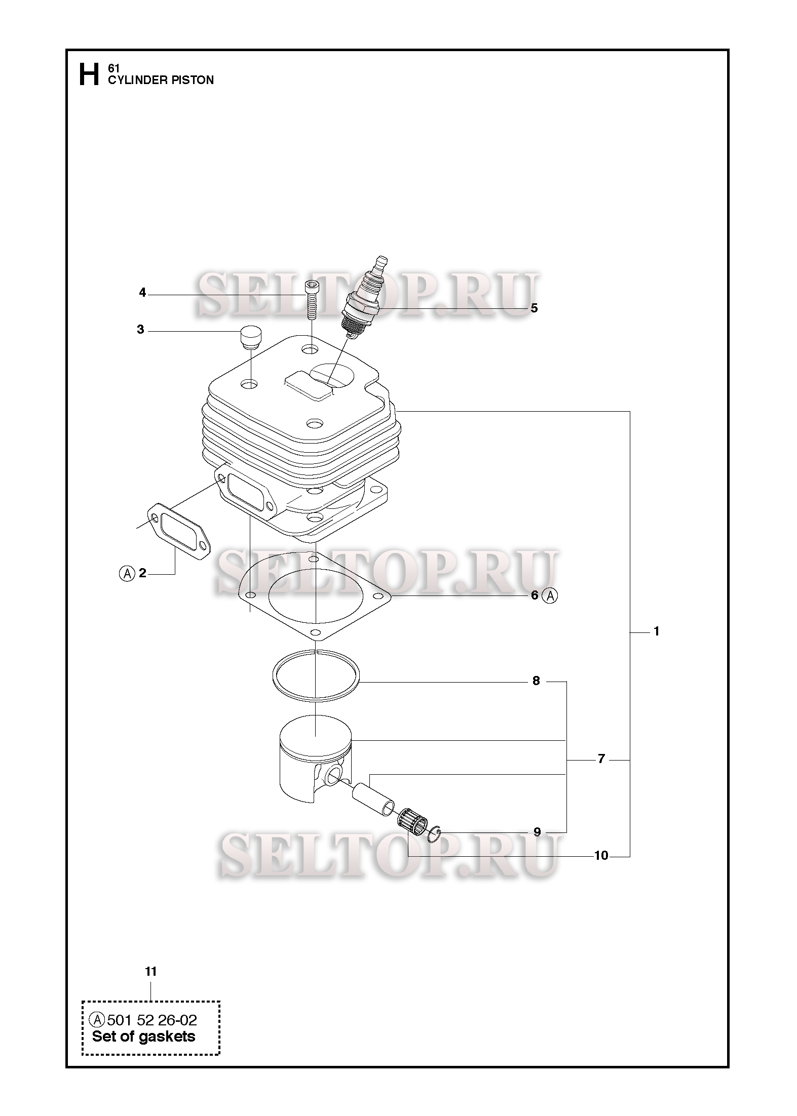 Поршень, цилиндр для бензопилы Husqvarna 61 (с 2016-07)