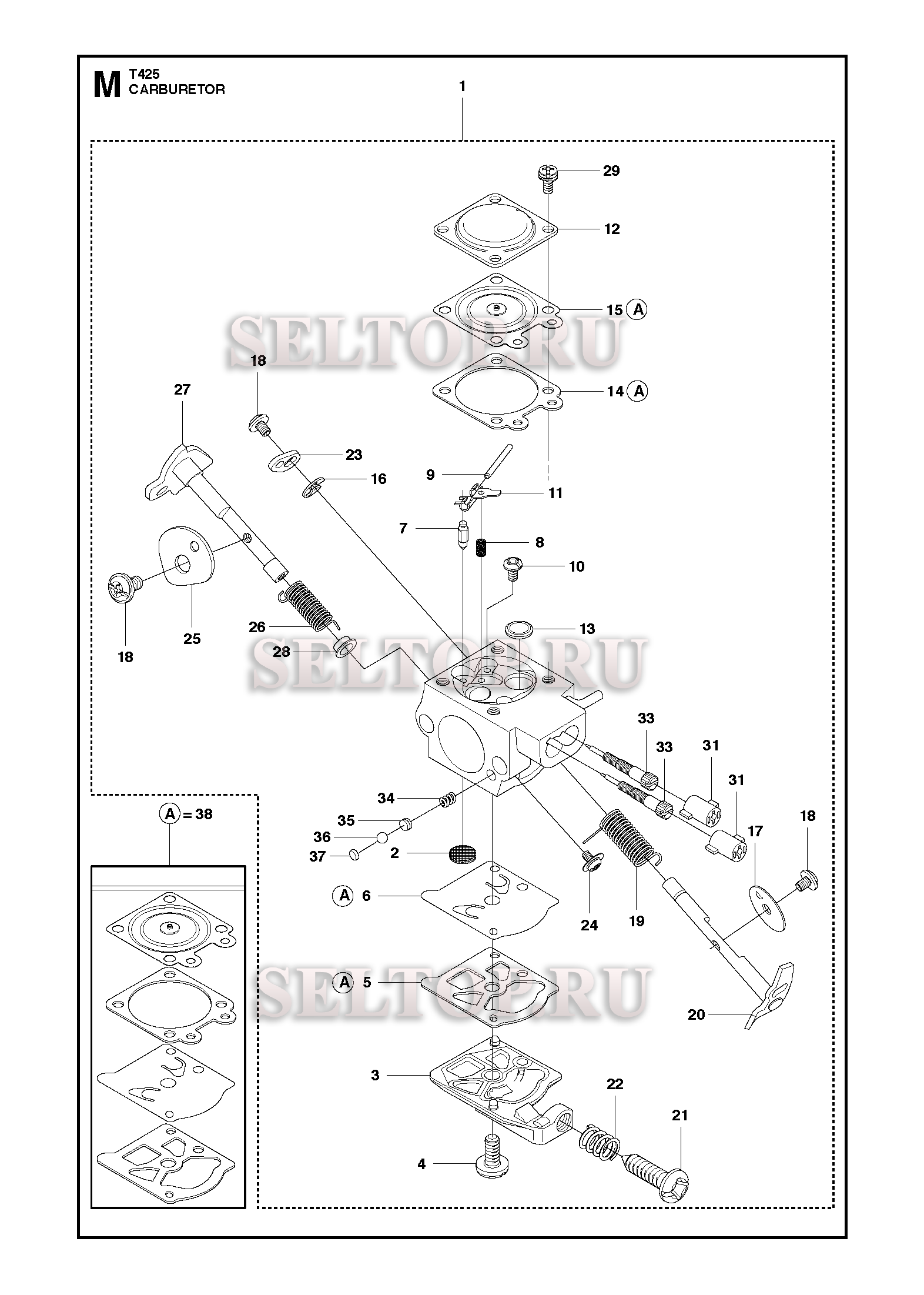 Запчасти карбюратора для бензопилы Husqvarna T425 (с 2008-01)