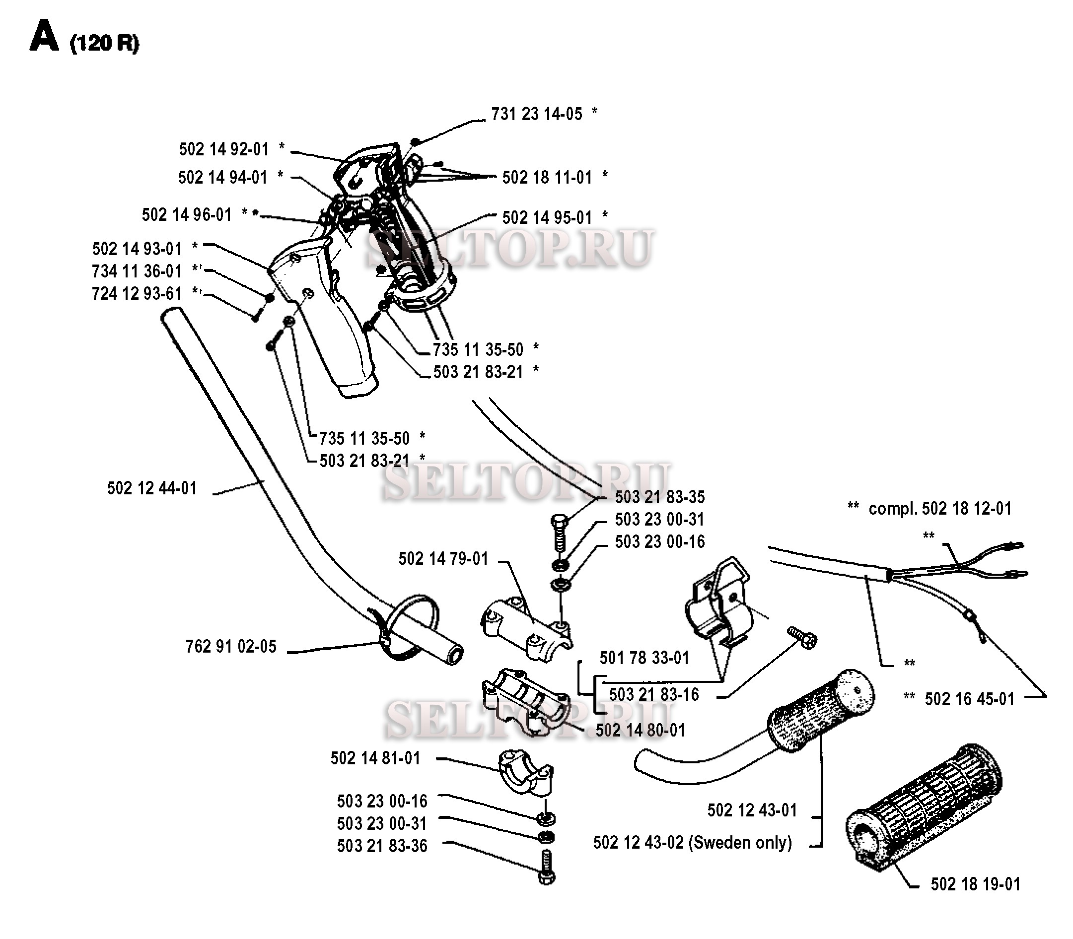 Ручка, рычаги управления для триммера Husqvarna 120 L (с 1993-02)