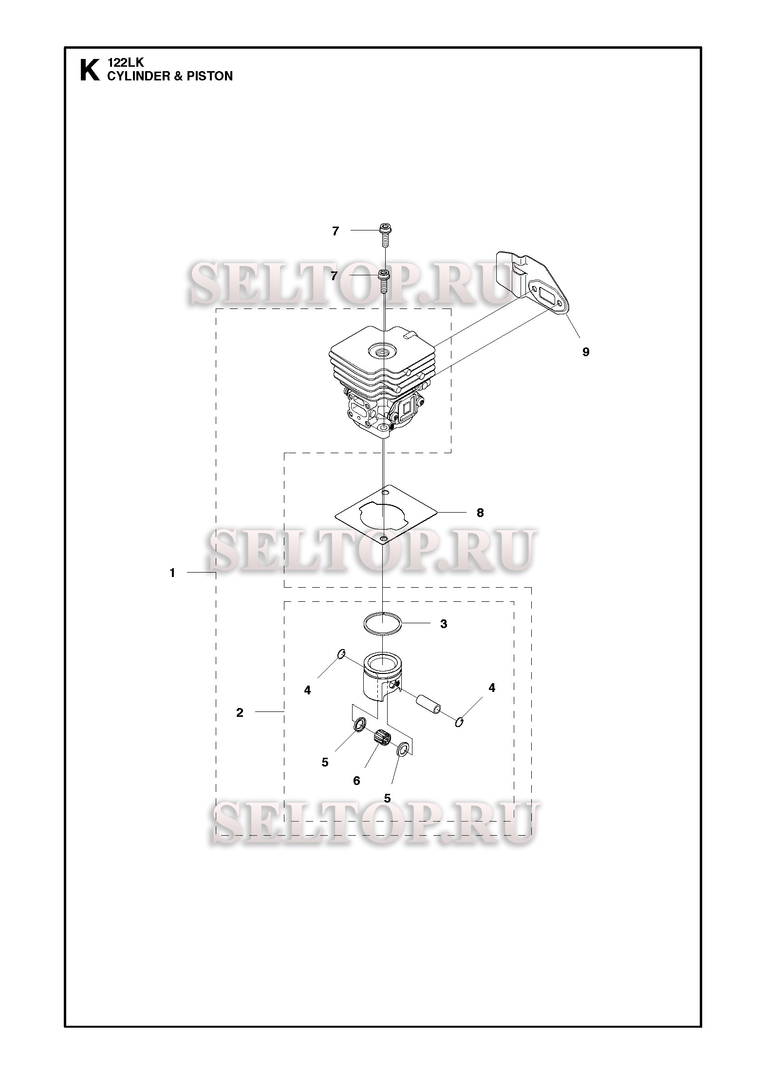Поршень, цилиндр для триммера Husqvarna 122 LK (артикул модели 967252801)