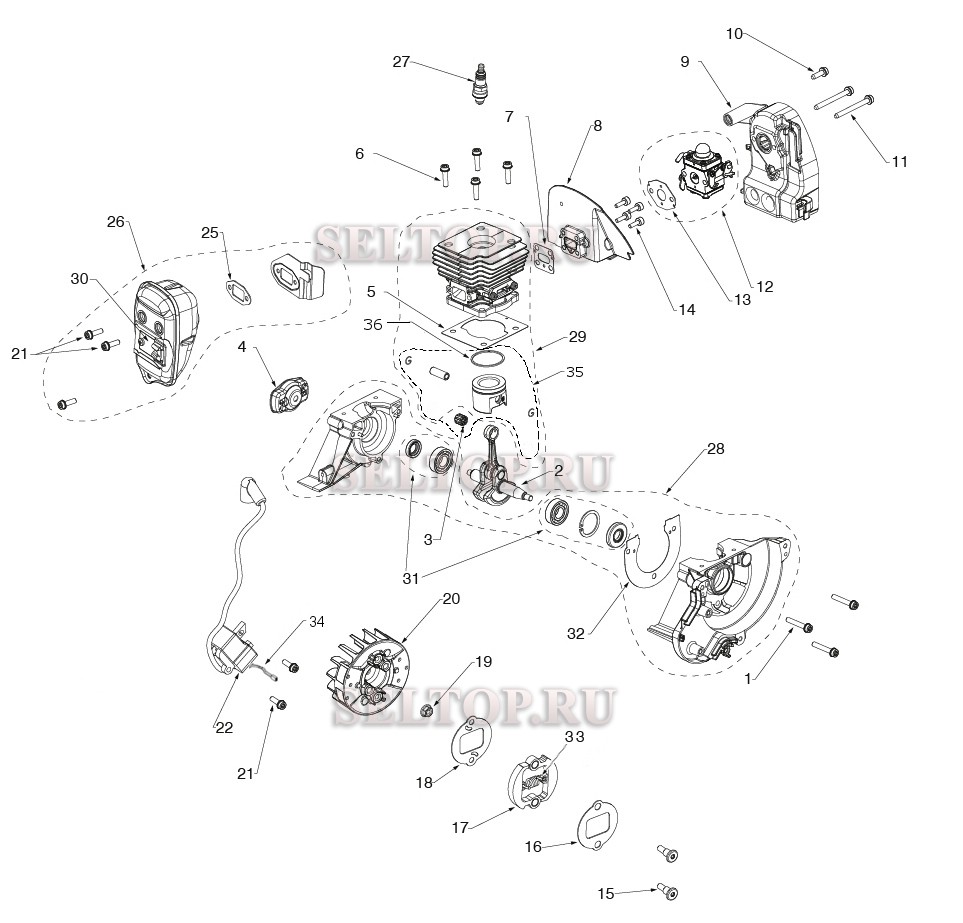Двигатель для триммера Husqvarna 129 LDX (артикул модели 967146501) (с 2015-10)