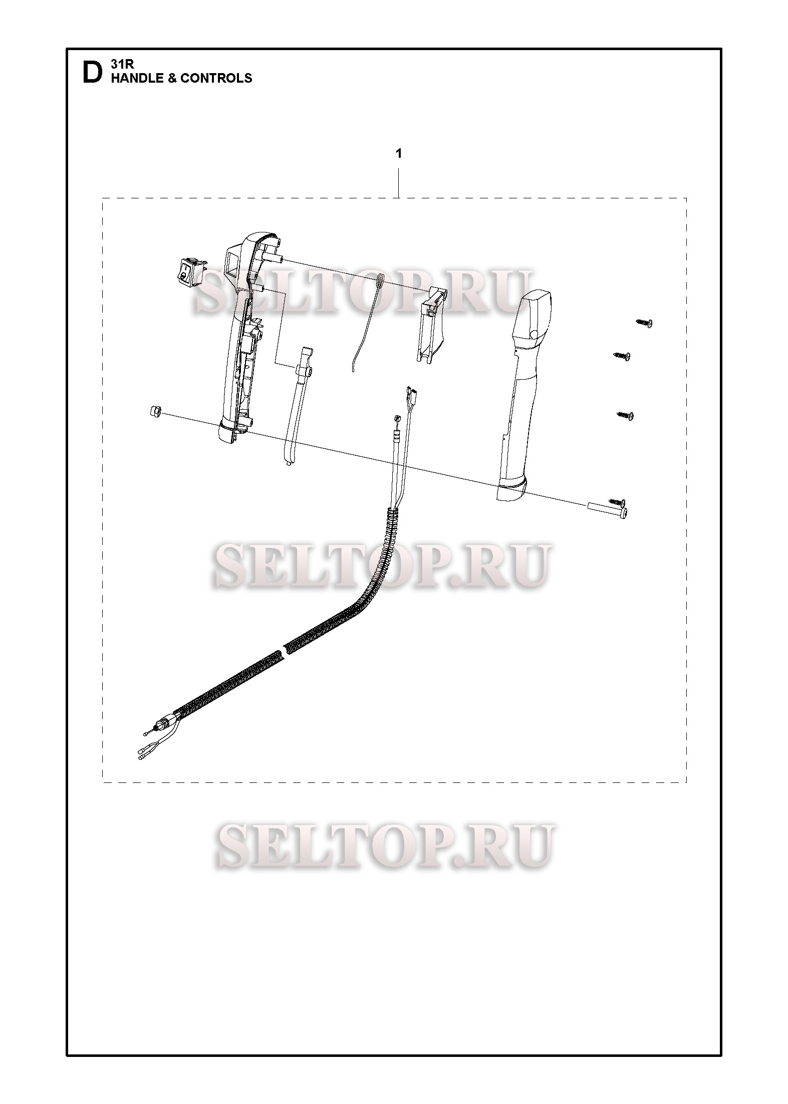 Ручка, рычаги управления для триммера Husqvarna 131 R (артикул модели 967843102) (с 2018-04)