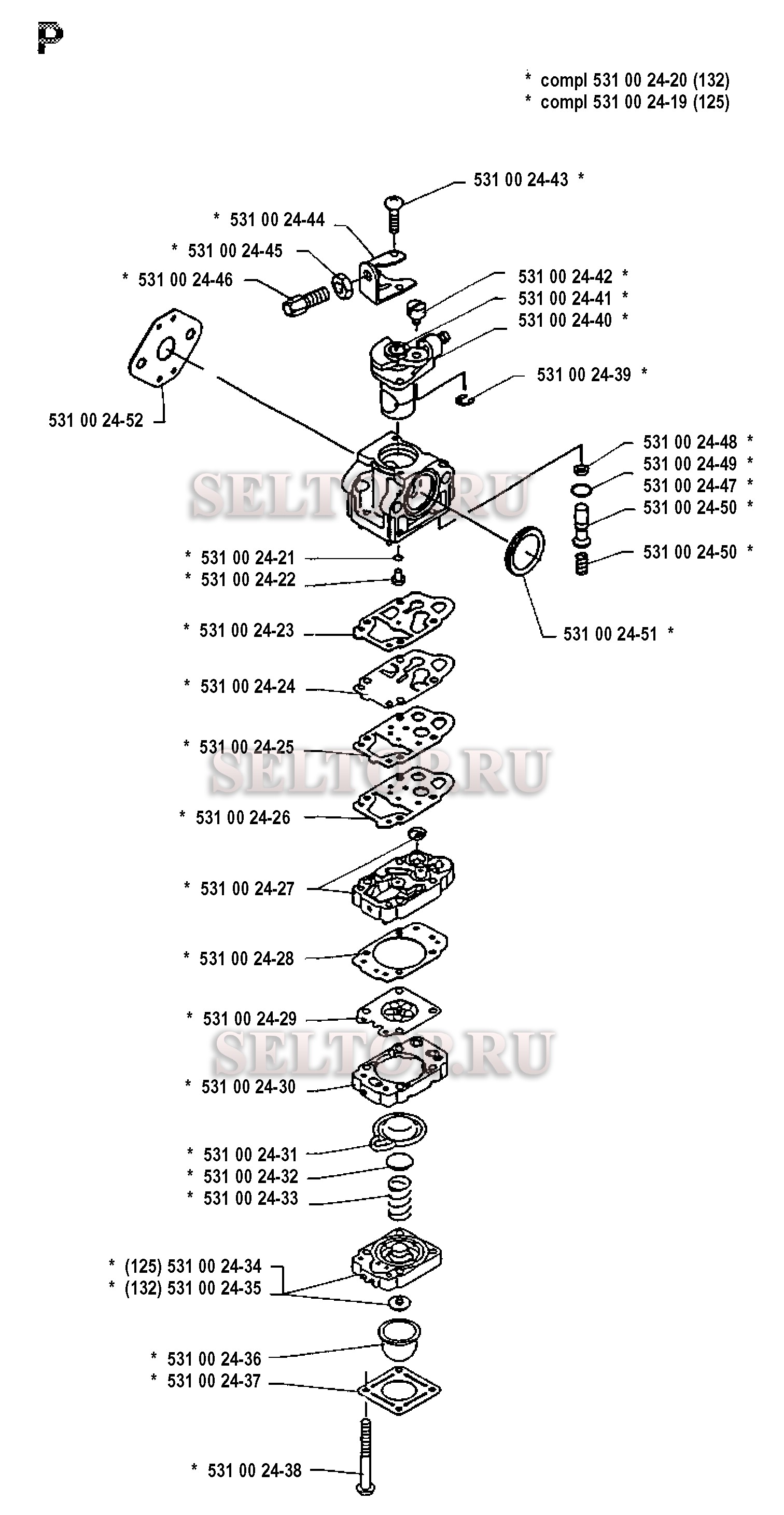 Запчасти карбюратора для триммера Husqvarna 132 LD (с 1992-01)