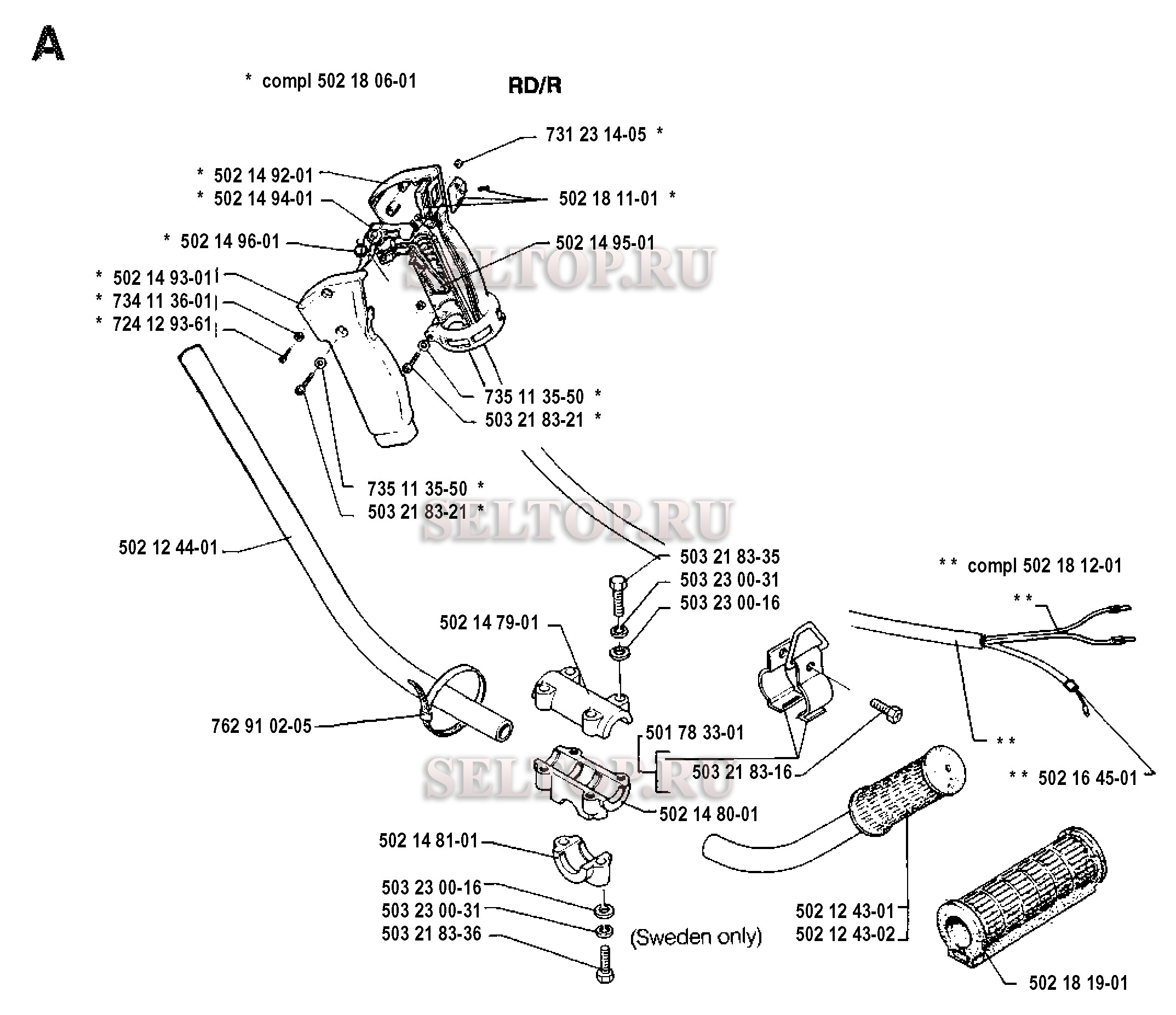 Ручка, рычаги управления для триммера Husqvarna 132 LD (с 1992-01)