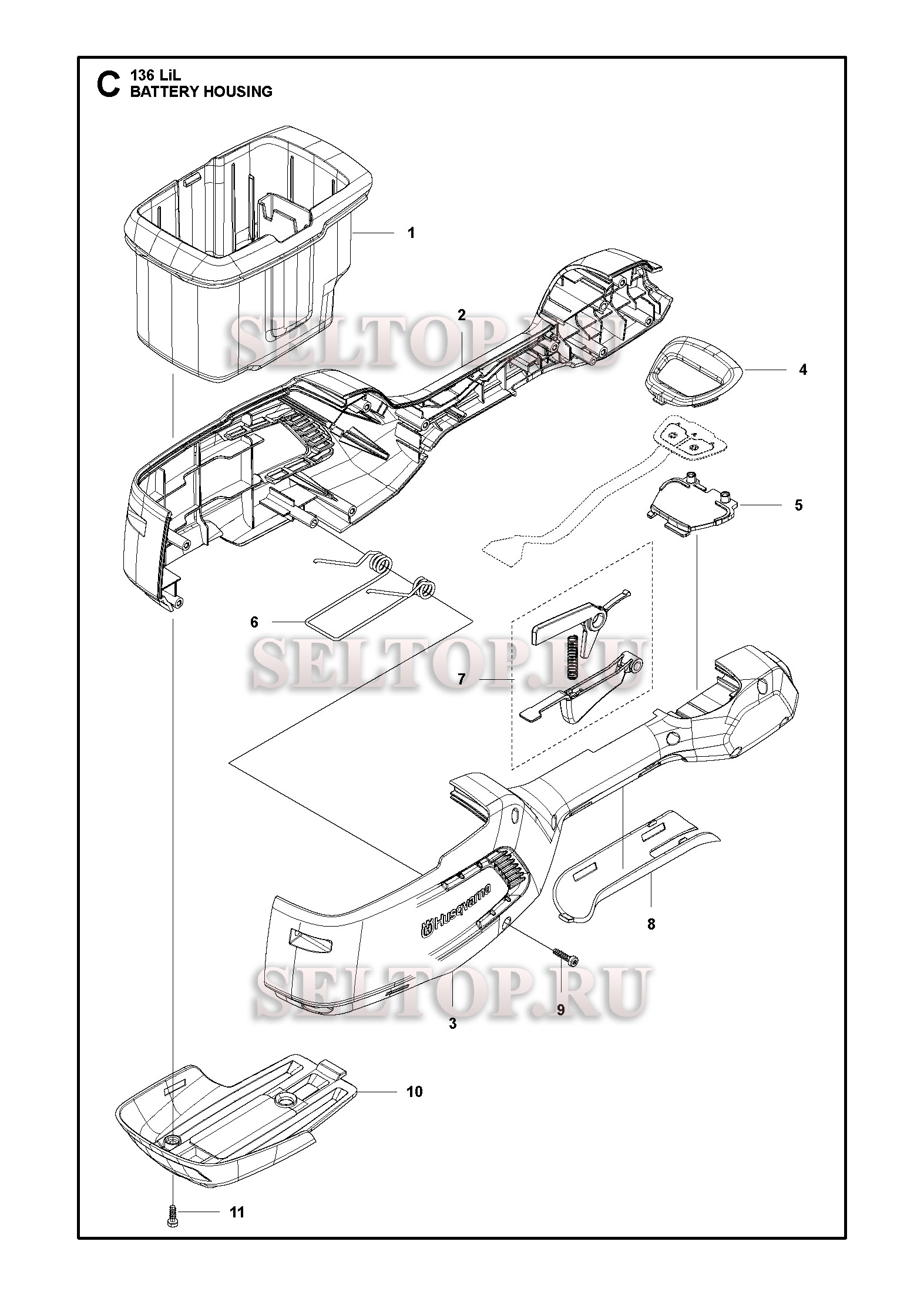 Корпус для триммера Husqvarna 136 LiL (артикул модели 967276401) (с 2015-03)