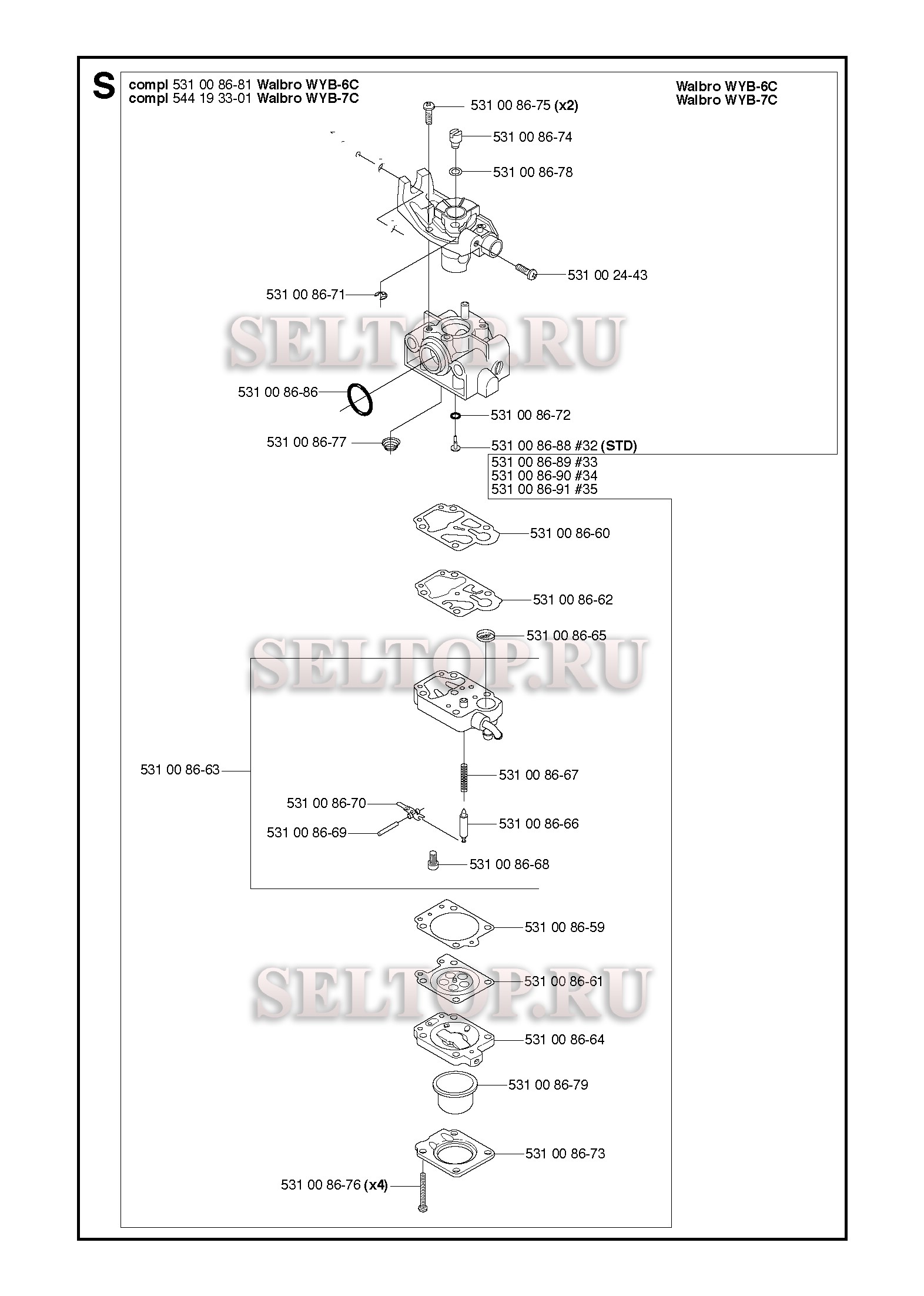 Запчасти карбюратора для триммера Husqvarna 224 L