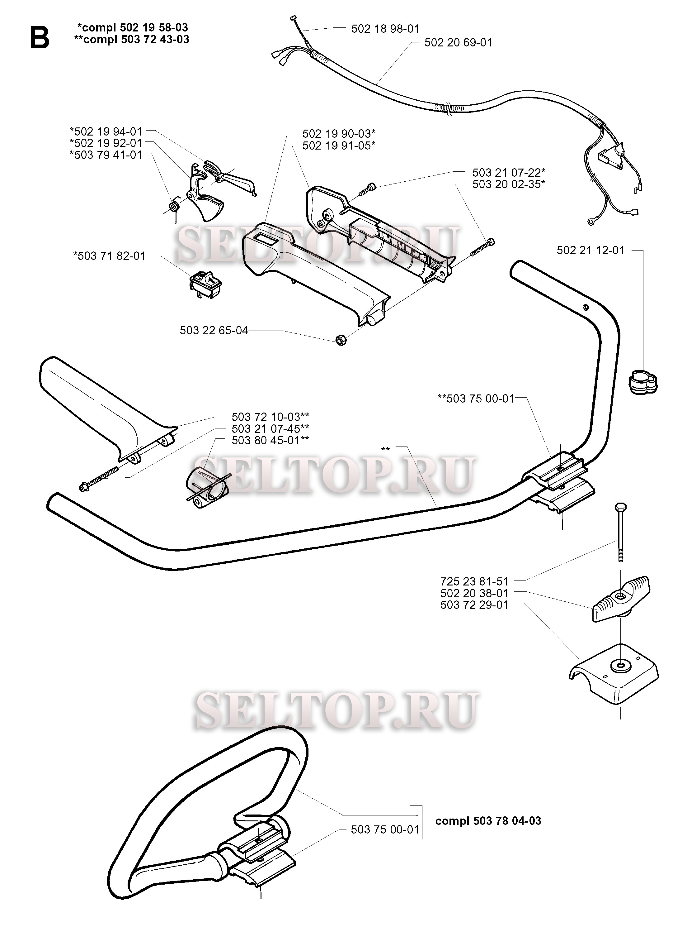 Ручка, рычаги управления для триммера Husqvarna 227 LD (с 1999-09)