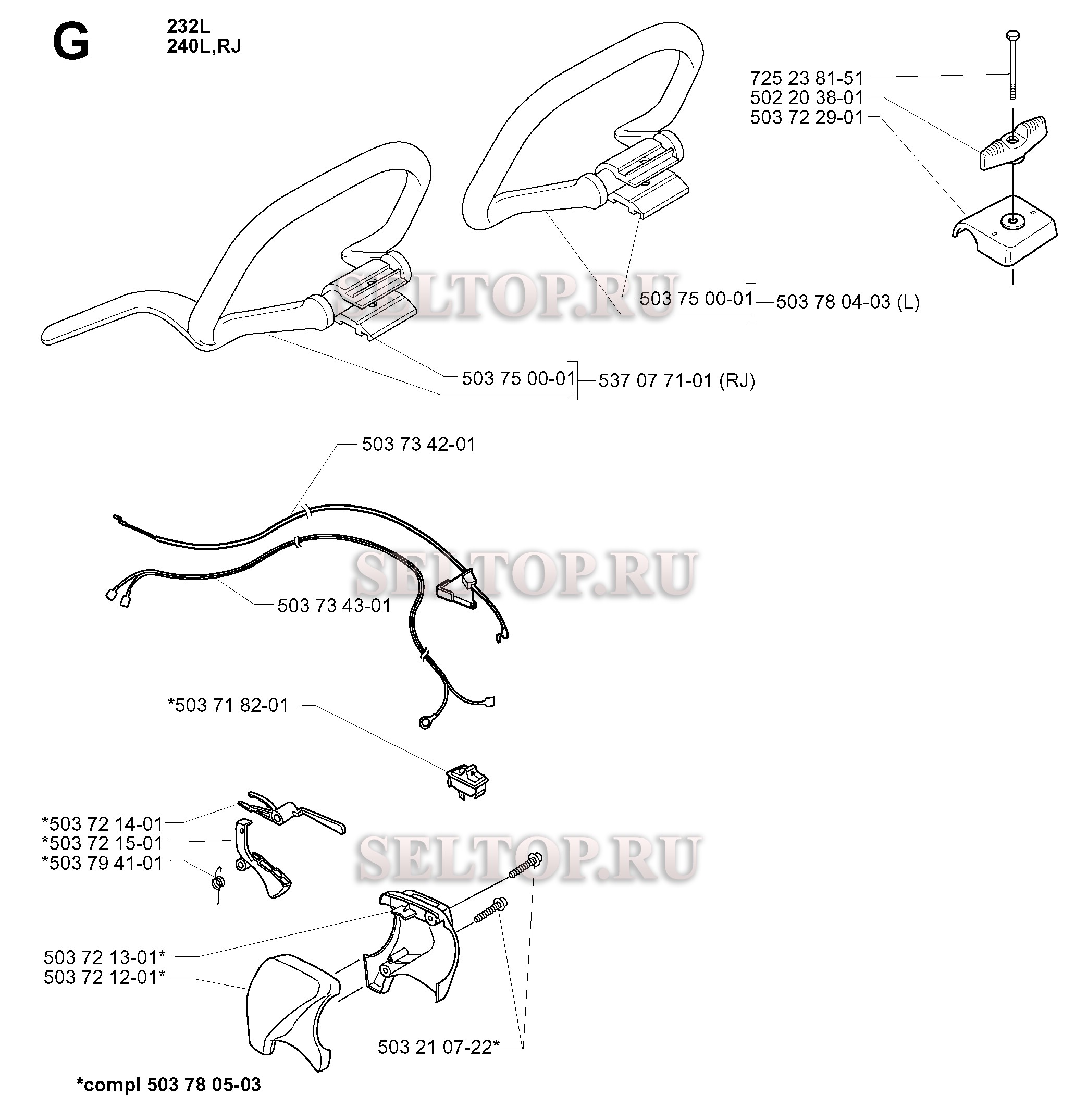 Ручка, рычаги управления для триммера Husqvarna 232 L (с 2000-04)