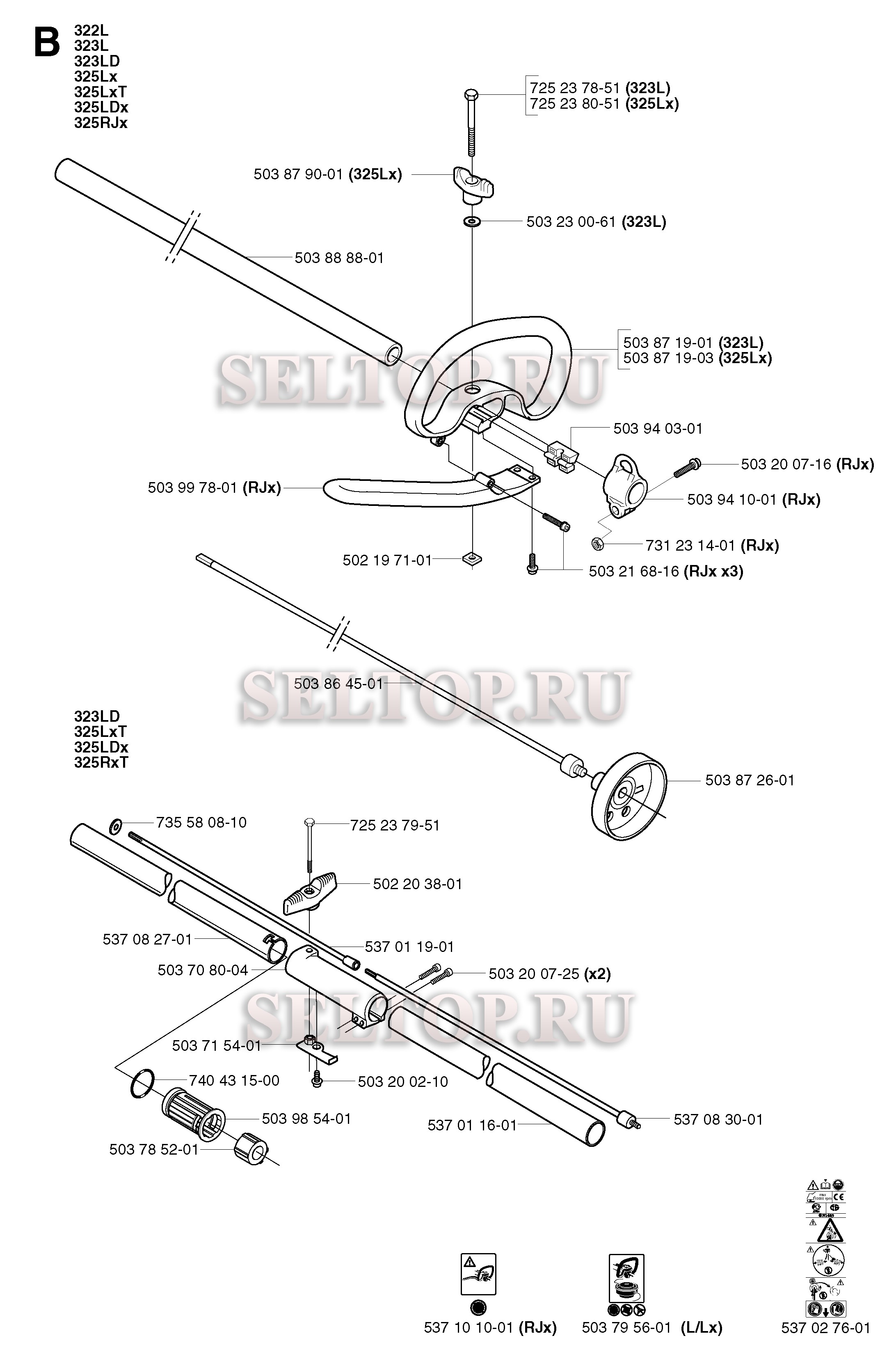 Вал привода, ручка для триммера Husqvarna 322 L (с 2002-01) (вариант 2)