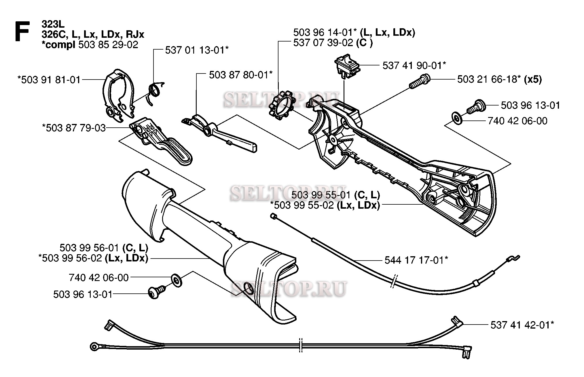 Ручка, рычаги управления для триммера Husqvarna 323 L (с 2006-04)