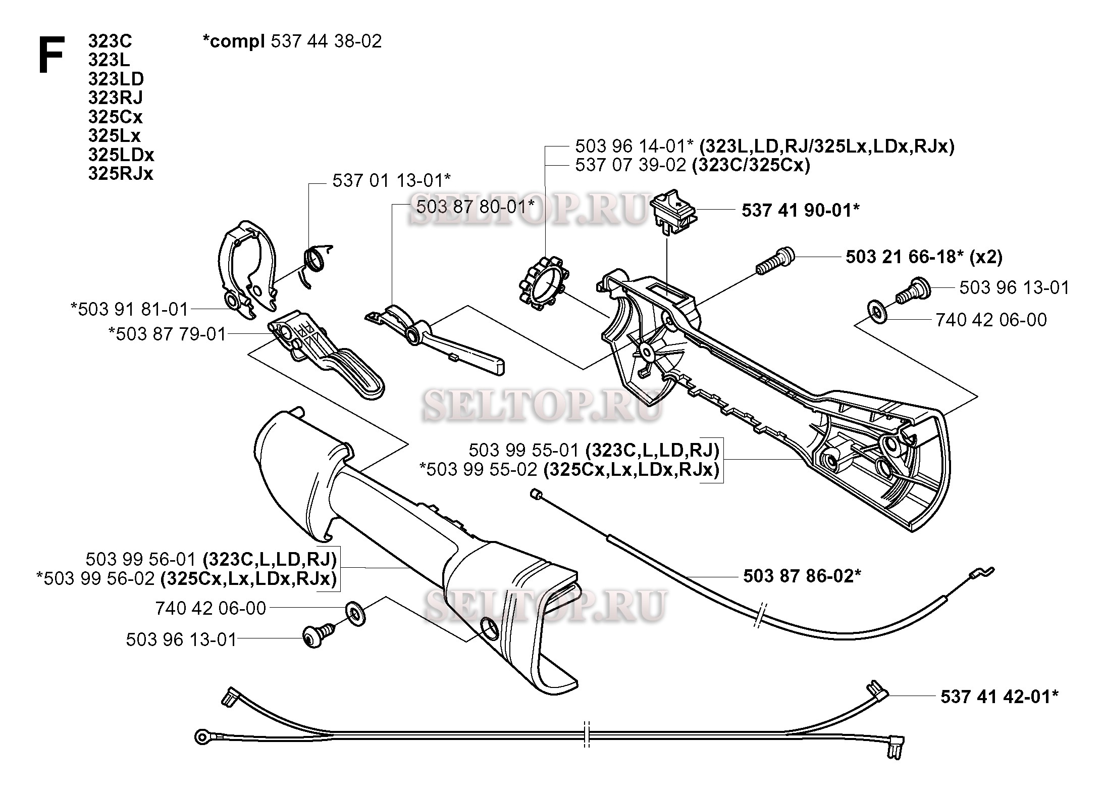 Ручка, рычаги управления для триммера Husqvarna 325 CX (с 2005-05)