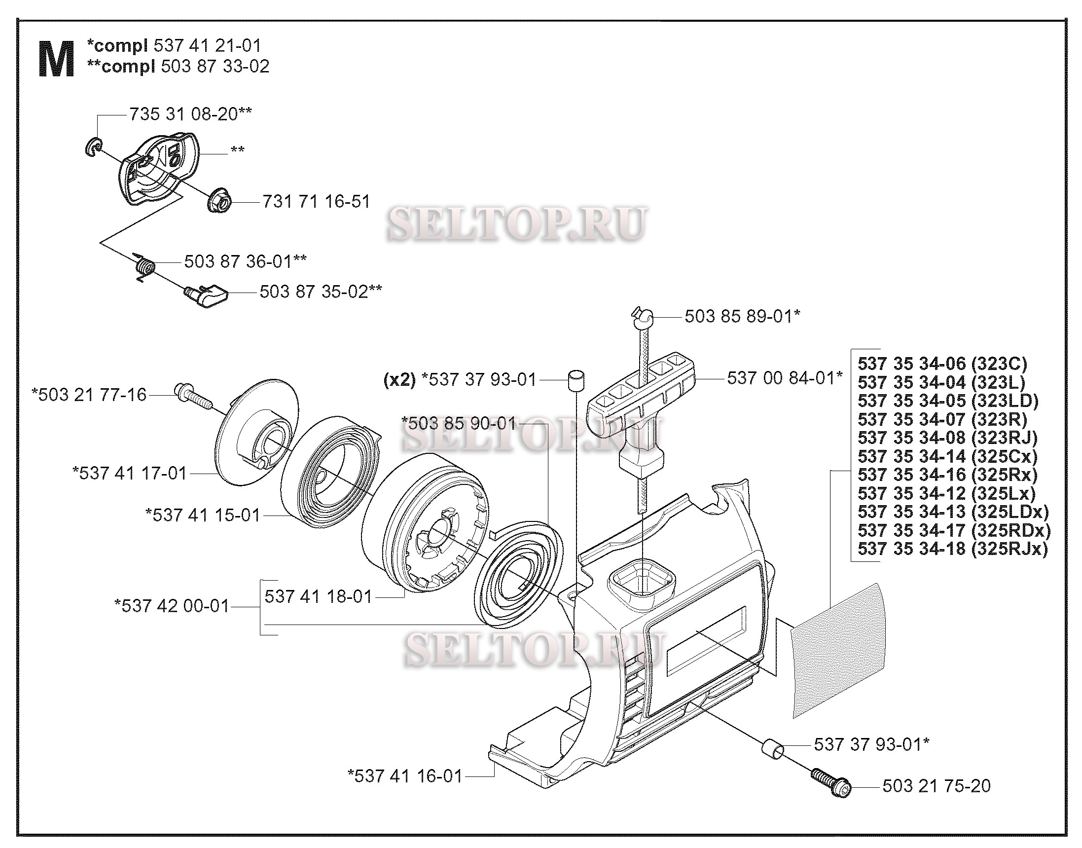 Стартер для триммера Husqvarna 325 CX (с 2005-05) (вариант 2)