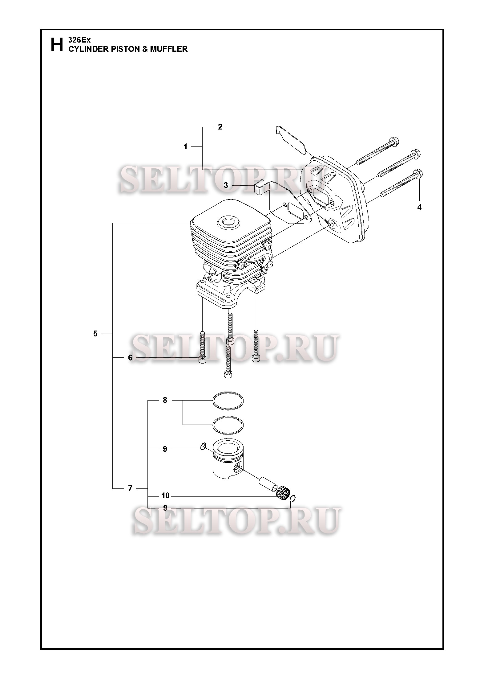 Цилиндр, поршень, глушитель для триммера Husqvarna 326 EX (с 2014-12)